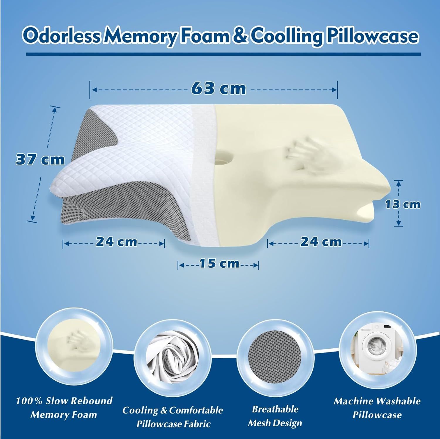 Cervical Neck Pillow for Neck Pain Relief, 2 in 1 Ergonomic Orthopedic Bed Pillow for Sleeping, Memory Foam Pillows for Side, Back & Stomach Sleepers with — image 2