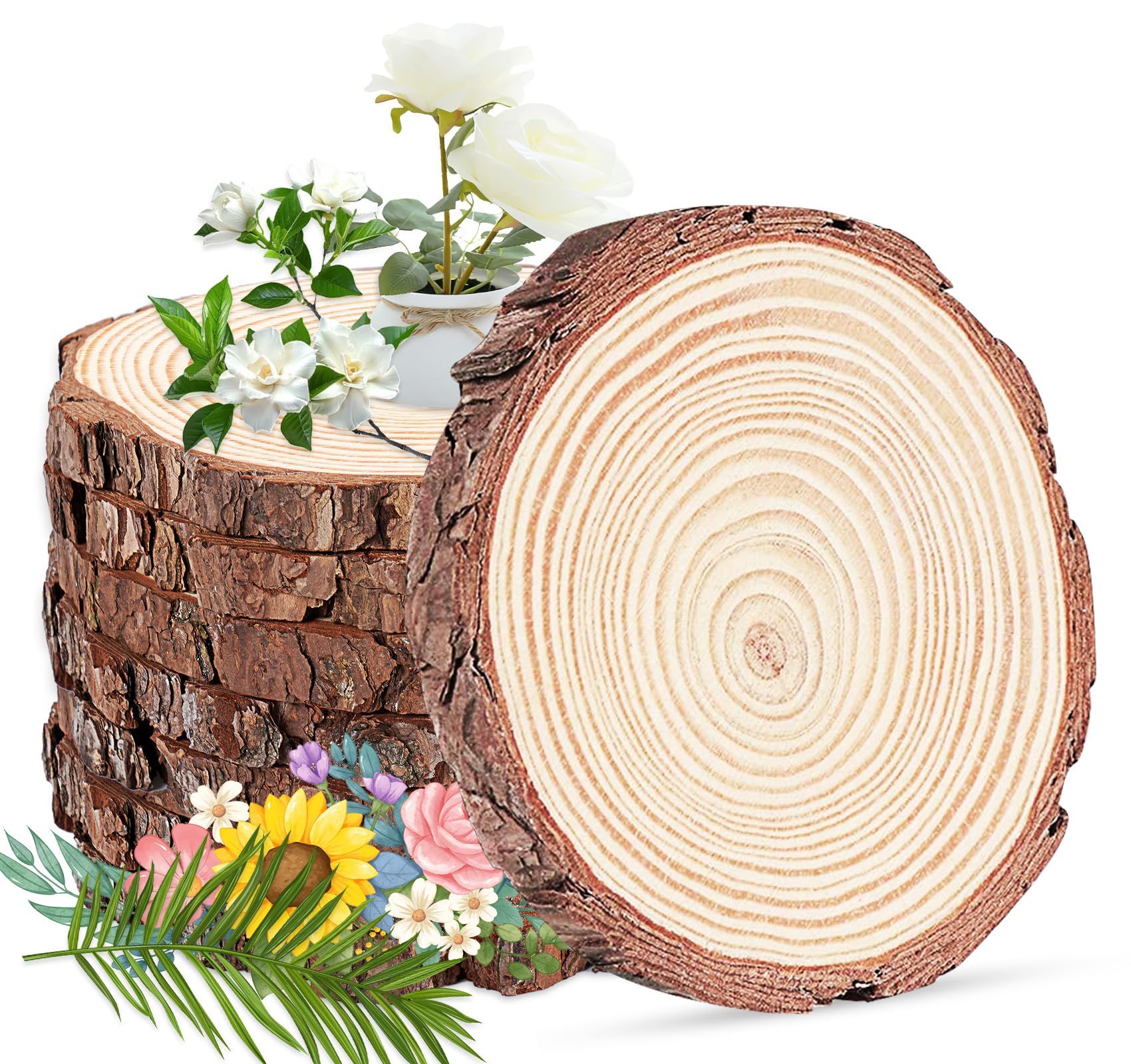 Natural Wood Slices3-4cm Thickness 1cm, 10 PCS Round Wooden Discs with Tree Bark, Wood Slices for Centerpieces for Handmade Crafts, Wood Circles for Rustic โ image 5