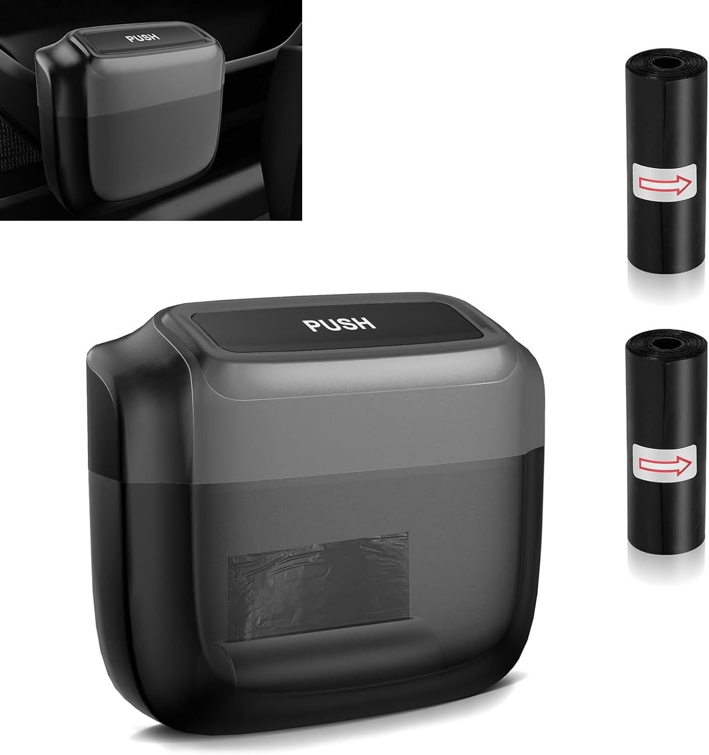 Car Trash Can, Portable Push to Open Storage Bucket with 30 Trash Bags, Waterproof Anti-Leak Hanging Clutter Canister with Lid, Universal Large Capacity — image 2