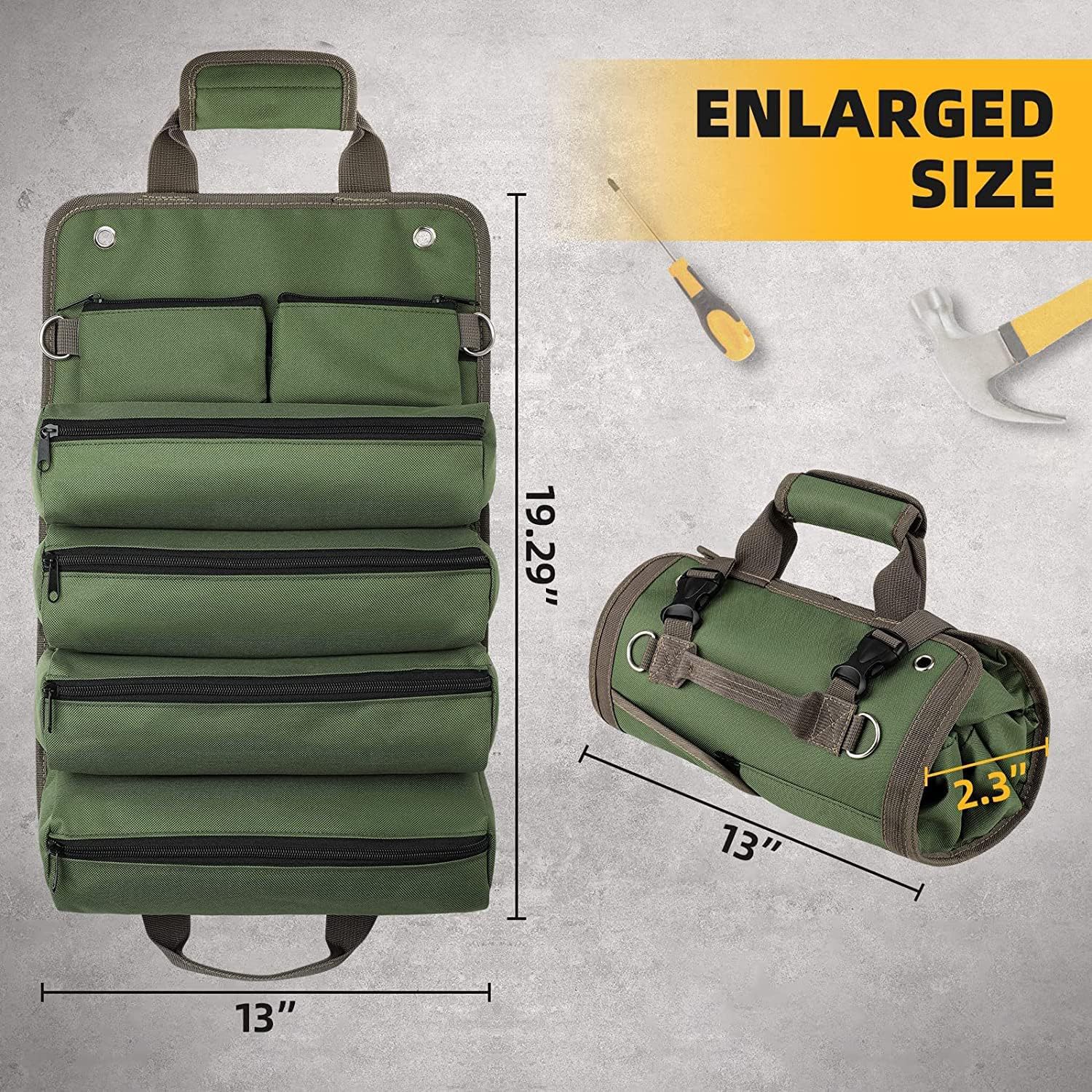 Green Heavy-Duty Oxford Cloth Roll-Up Tool Organizer - Detachable Multi-Purpose Utility Bag for Mechanics, Electricians & Outdoors — image 3