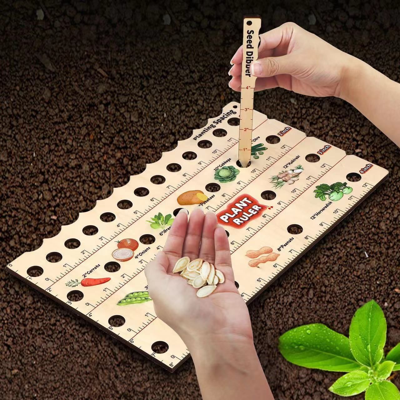 Wooden Plant Ruler with Seed. Multifunction Seed Spacing Ruler with Planting Guide. Garden Ruler with Holes, Gardening Tools — image 4