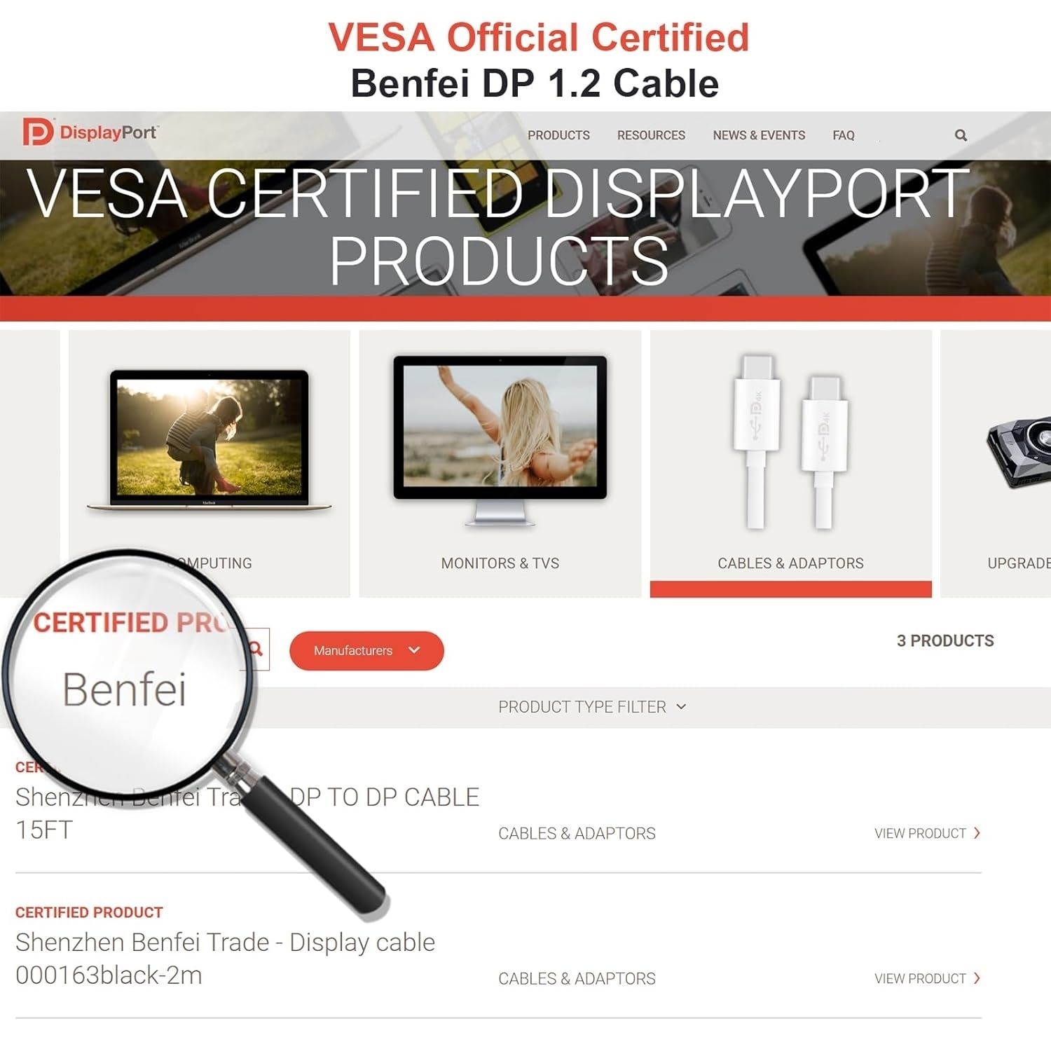BENFEI 000200BK [VESA Certified] DP to DP Male to Male Cable 3M Supports 8K@60Hz Compatible with Lenovo, Dell, HP, ASUS and More — image 3