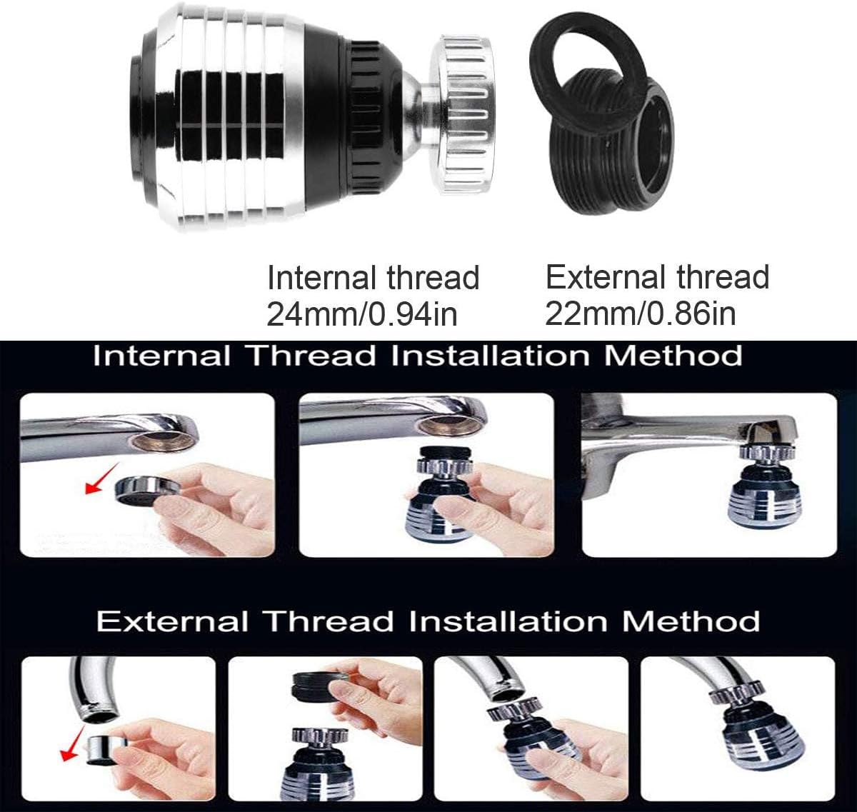 2PCS 360 Degree Swivel Faucet Aerator Deluxe Water Saving Faucet Sprayer Water Saving Bubbler Pressurized Faucet Filter Kitchen Accessories (360 Degree, Count — image 2