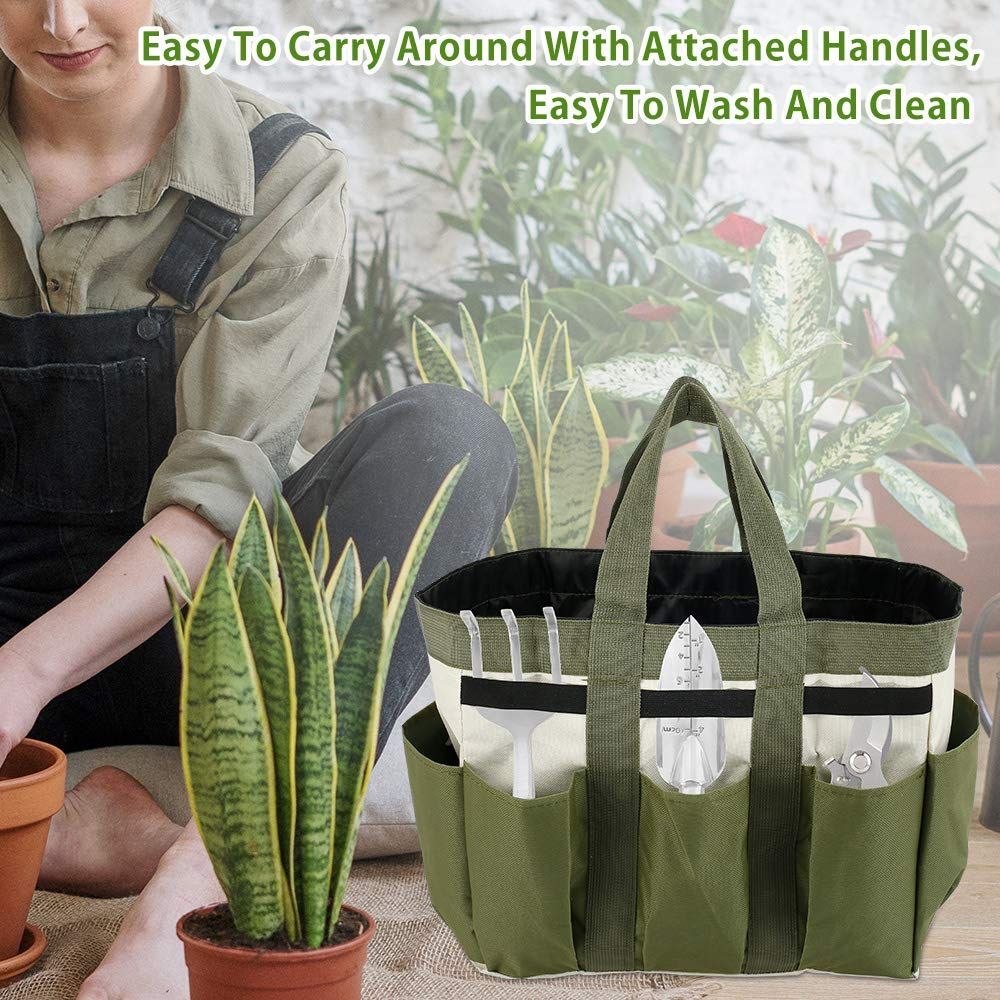 Garden Tool Bag Organizer, Tote Storage Bag with 8 Pocket, Heavy Duty Oxford Garden Tote Caddy, Gardening Tool Kit Holder for Indoor and Outdoor, Gifts for Men — image 3