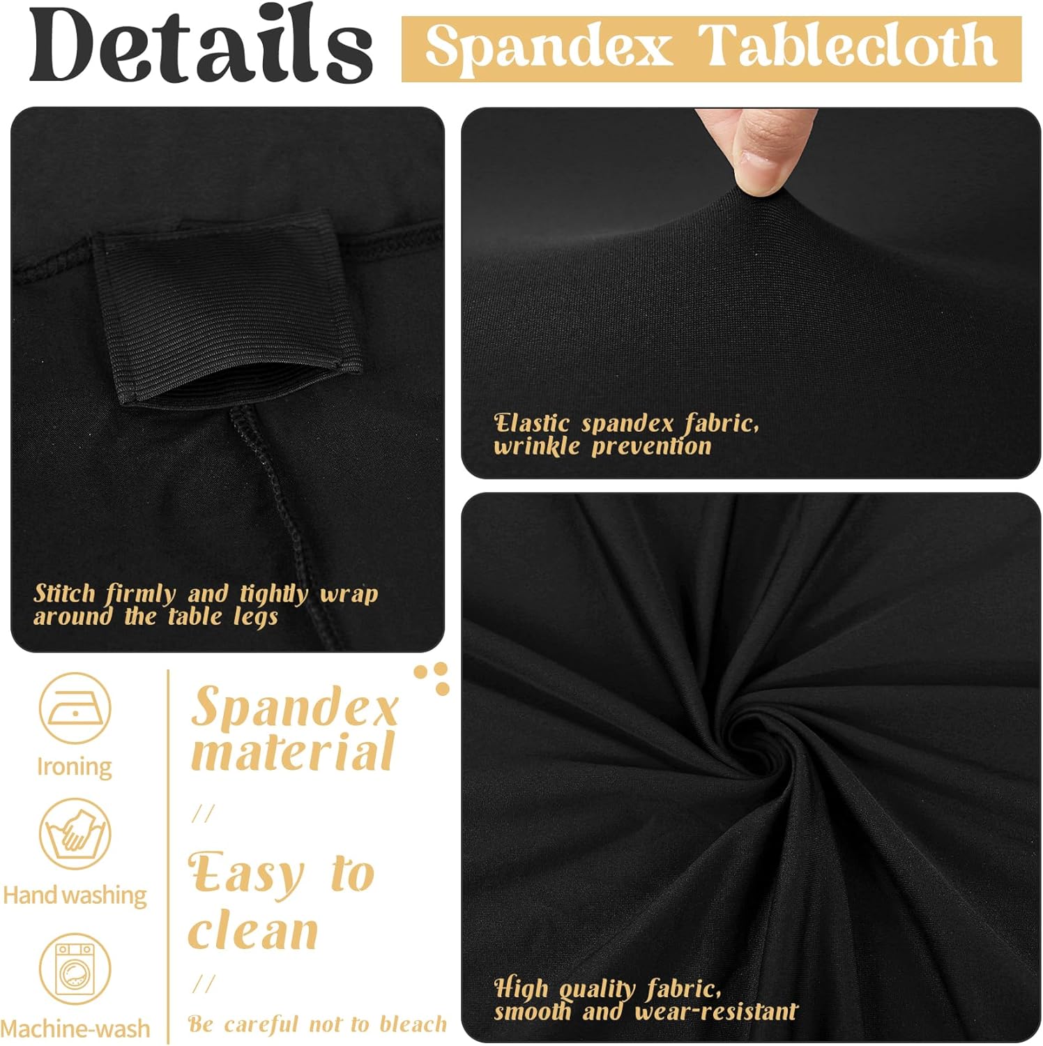 3 Pack Table Cloth 6ft Black Tablecloths for Rectangle Folding Table Spandex Fitted Stretch Cover Wrinkle Resistant Washable Protector for Party, Wedding — image 3