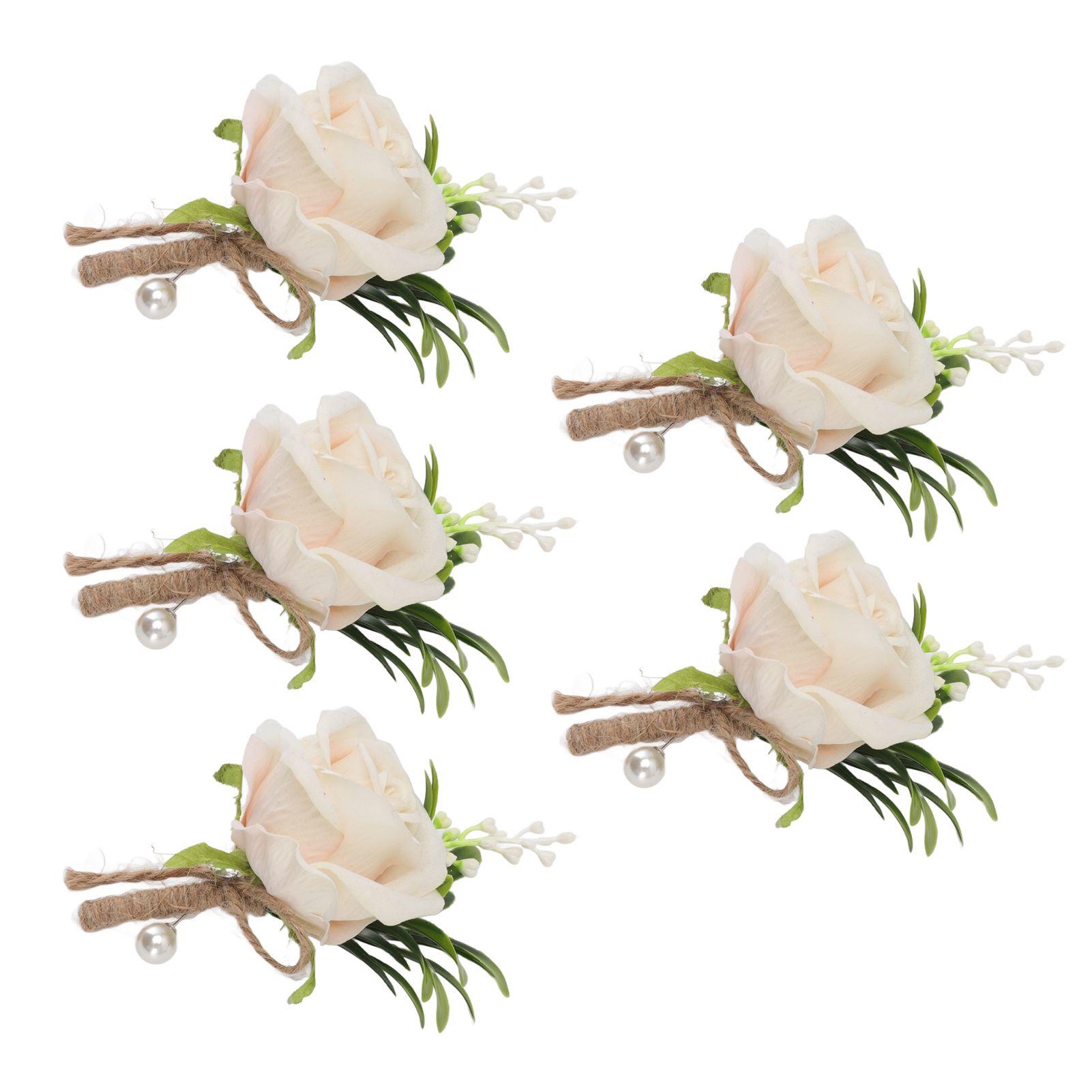 5PCS Wedding Boutonniere Pin Fixed Plastic Artificial Flower Corsage for Bride and Groom Champagne โ image 5