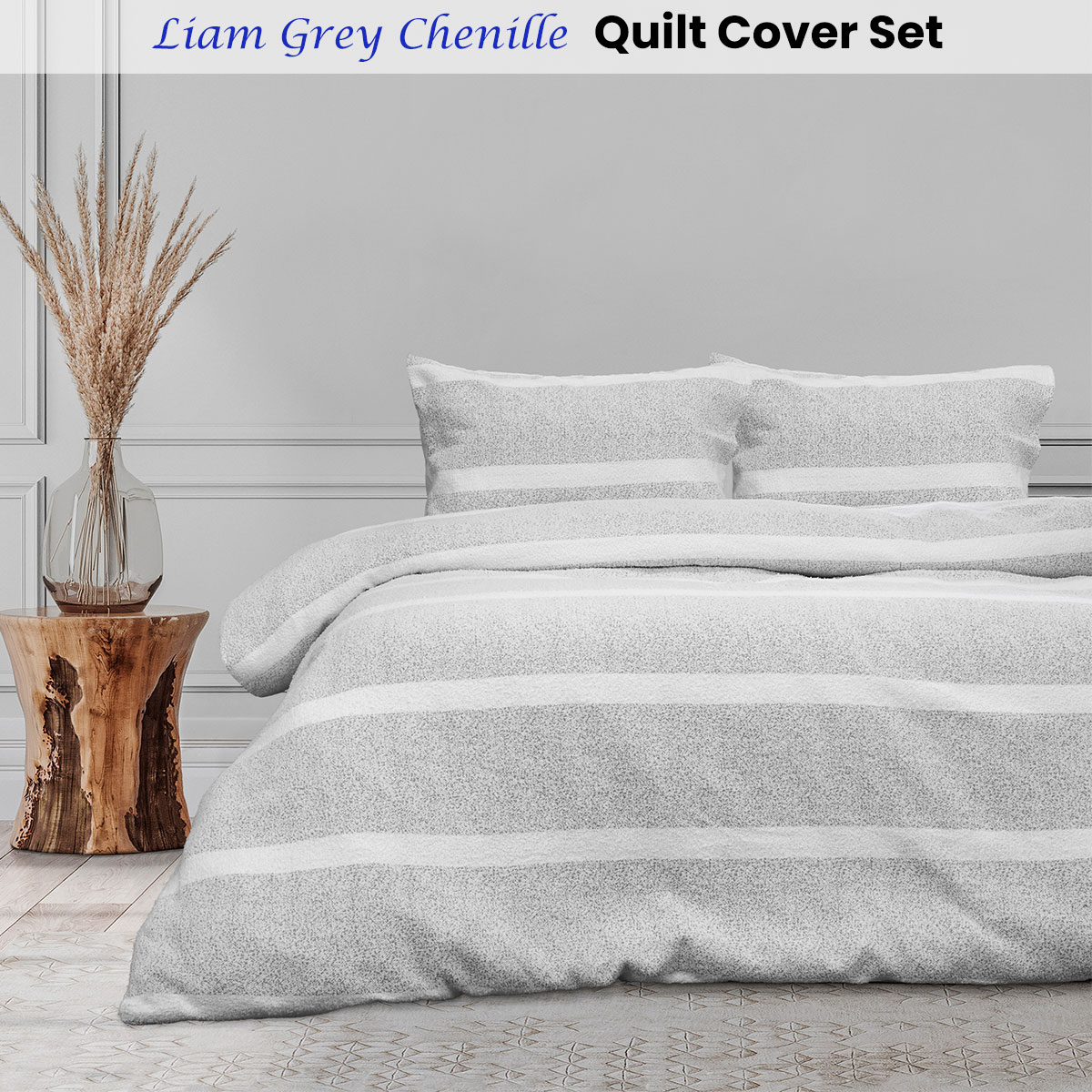 Ardor Liam Chenille Textured Grey Quilt Cover Set Double — image 2
