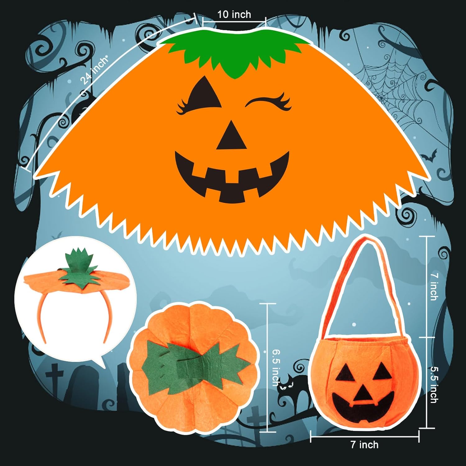 3PCS Halloween Pumpkin Costume for Women,Pumpkin Poncho for Adults with Headband & Bag,Halloween Costume for Women — image 3