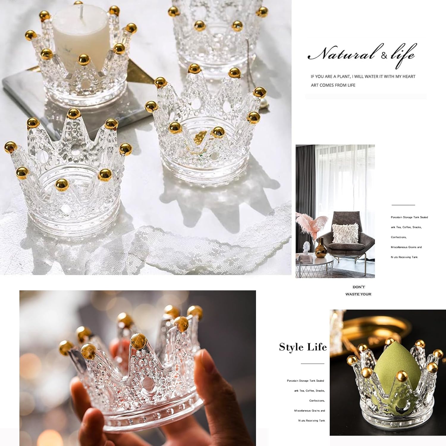 2PCS Crown Votive Candle Holder,Crown Tea Light Candlestick Ornament,Mini Crown,Tealight Holder,Jewelry Ring Holder,for Weddings Party Home Decor Set (Golden — image 3