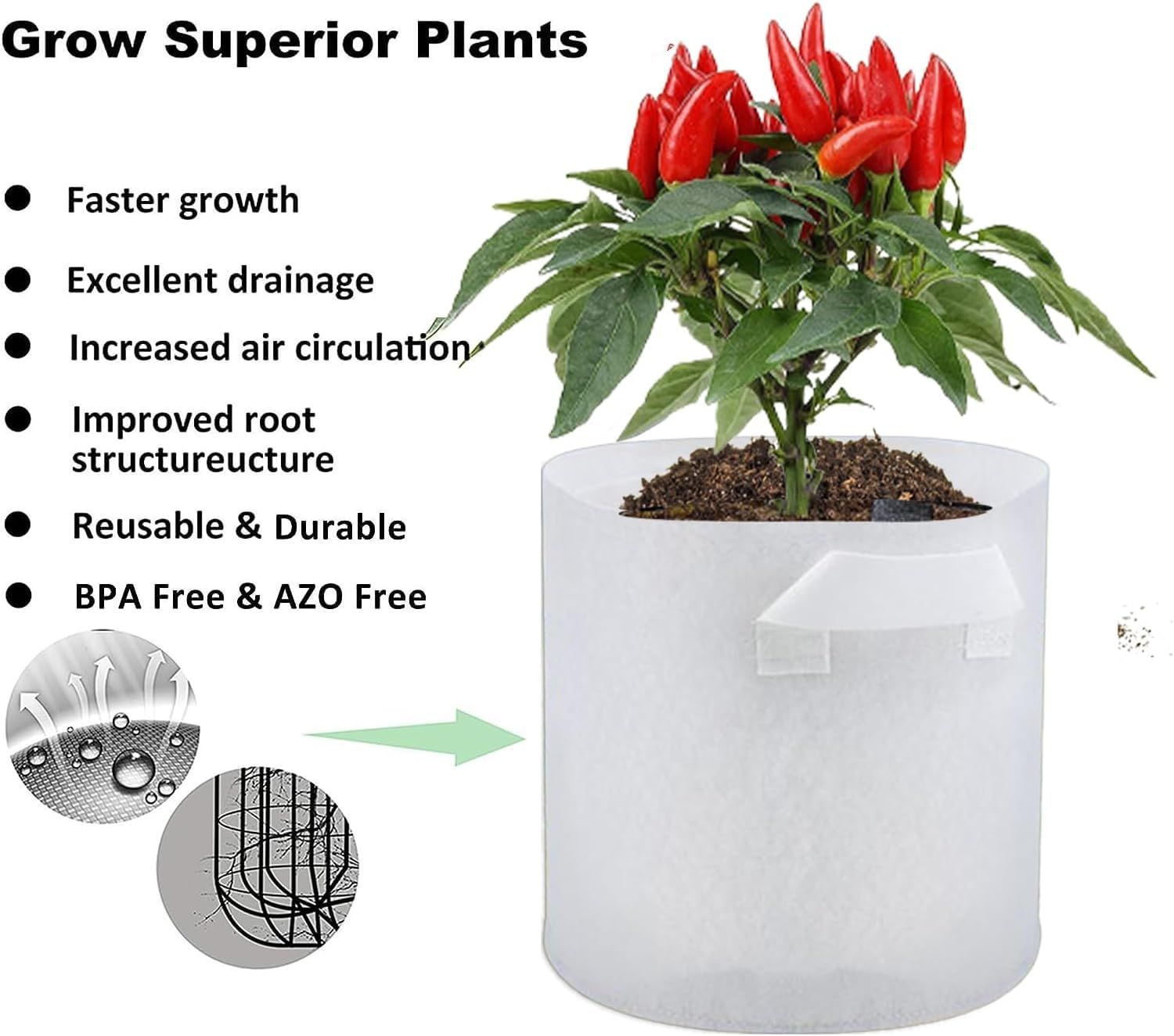 Plant Fabric Pots, Fabric Planter Bags, Planting Bags, Grow Your Garden Anywhere with Portable Planting Bags 5pcs — image 4