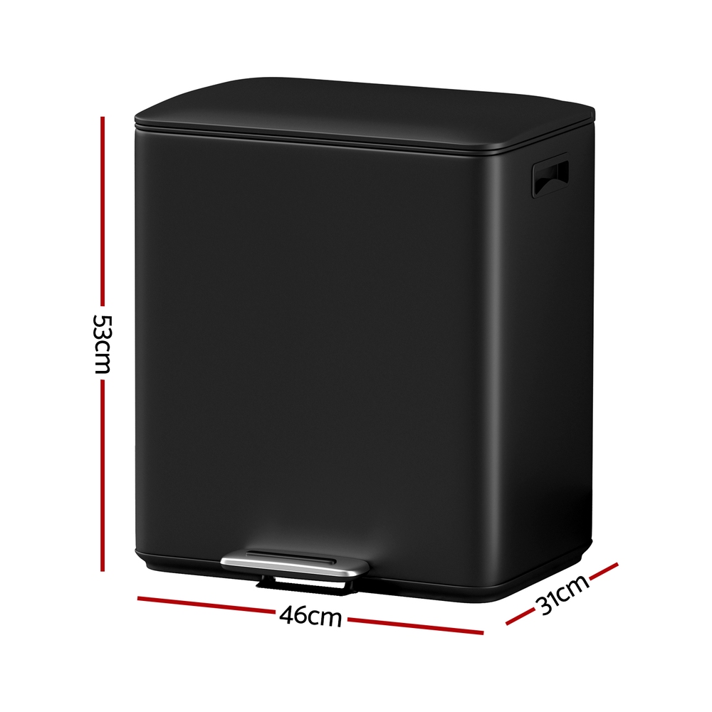 Cefito Pedal Bins Rubbish Bin Dual Compartment Waste Recycle Dustbins 40L Black โ image 2