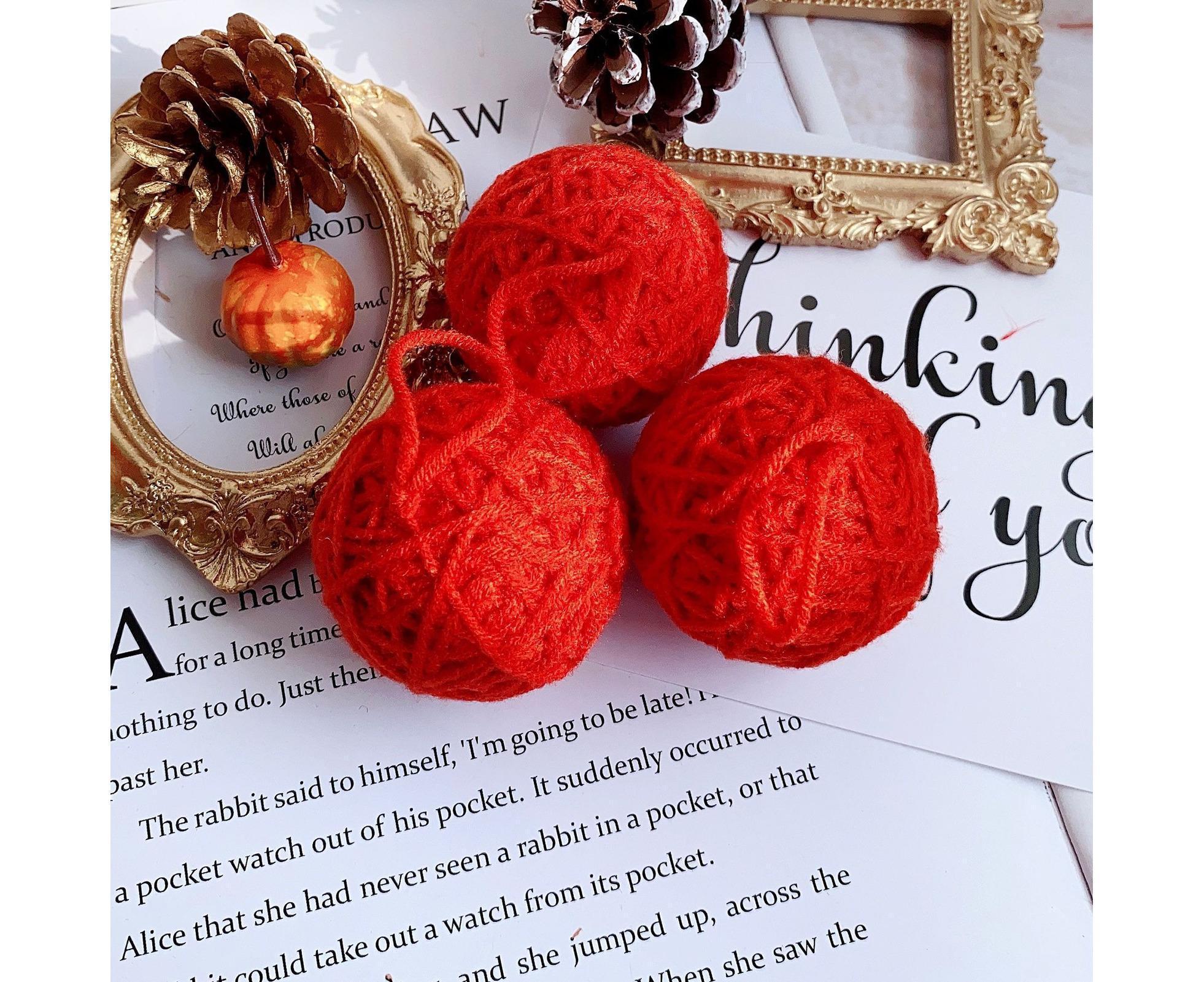 6Pcs Christmas Ball Ornament Handmade Soft Texture Decorate Foam Floral Bouquet Wool Winding Ball for Christmas - Red — image 3