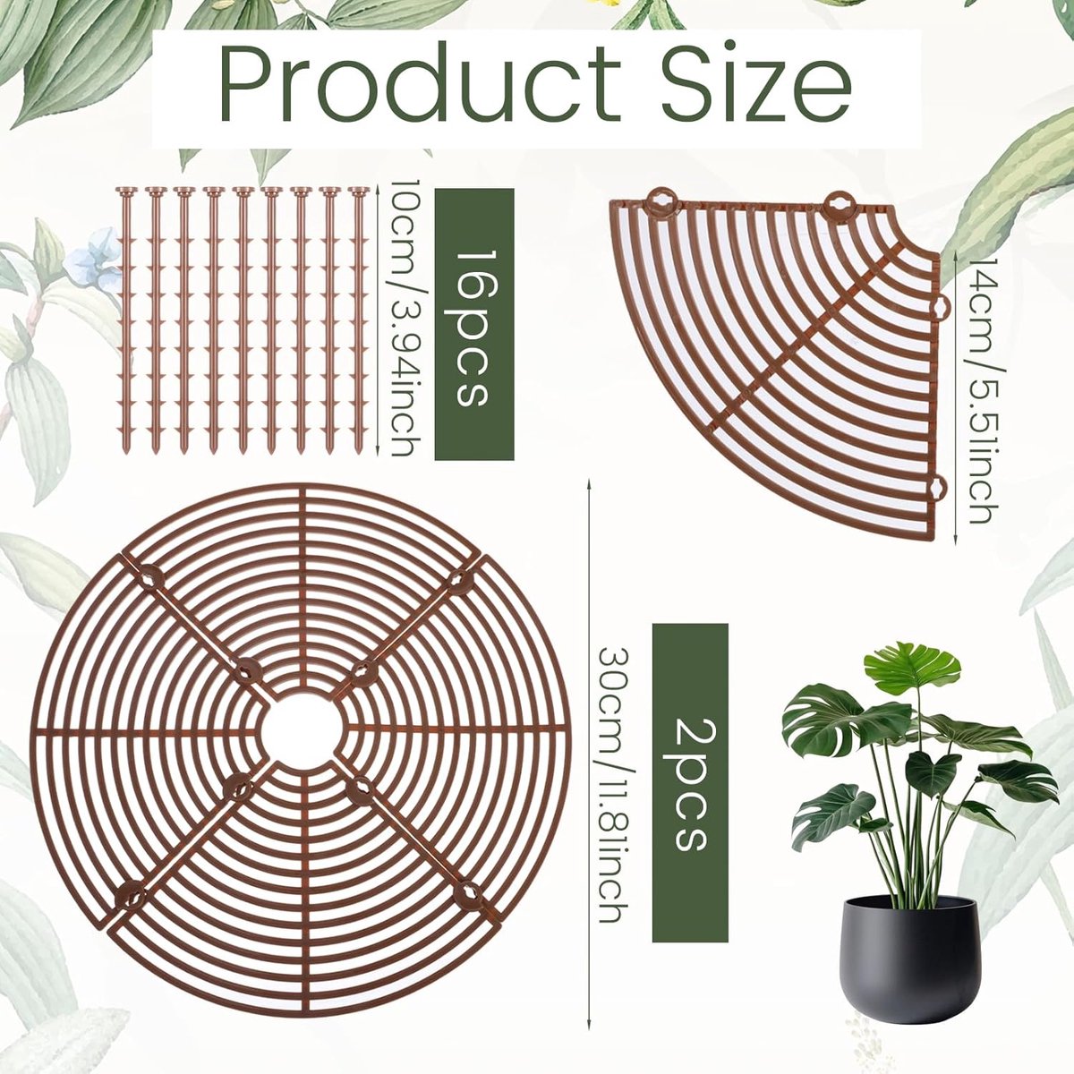 2 pieces - plant pot cover - 30 cm - Flowerpot grid - planter cover set - plantpot grid bottom protectors - with 16 posts - plant covers - for indoor and — image 5