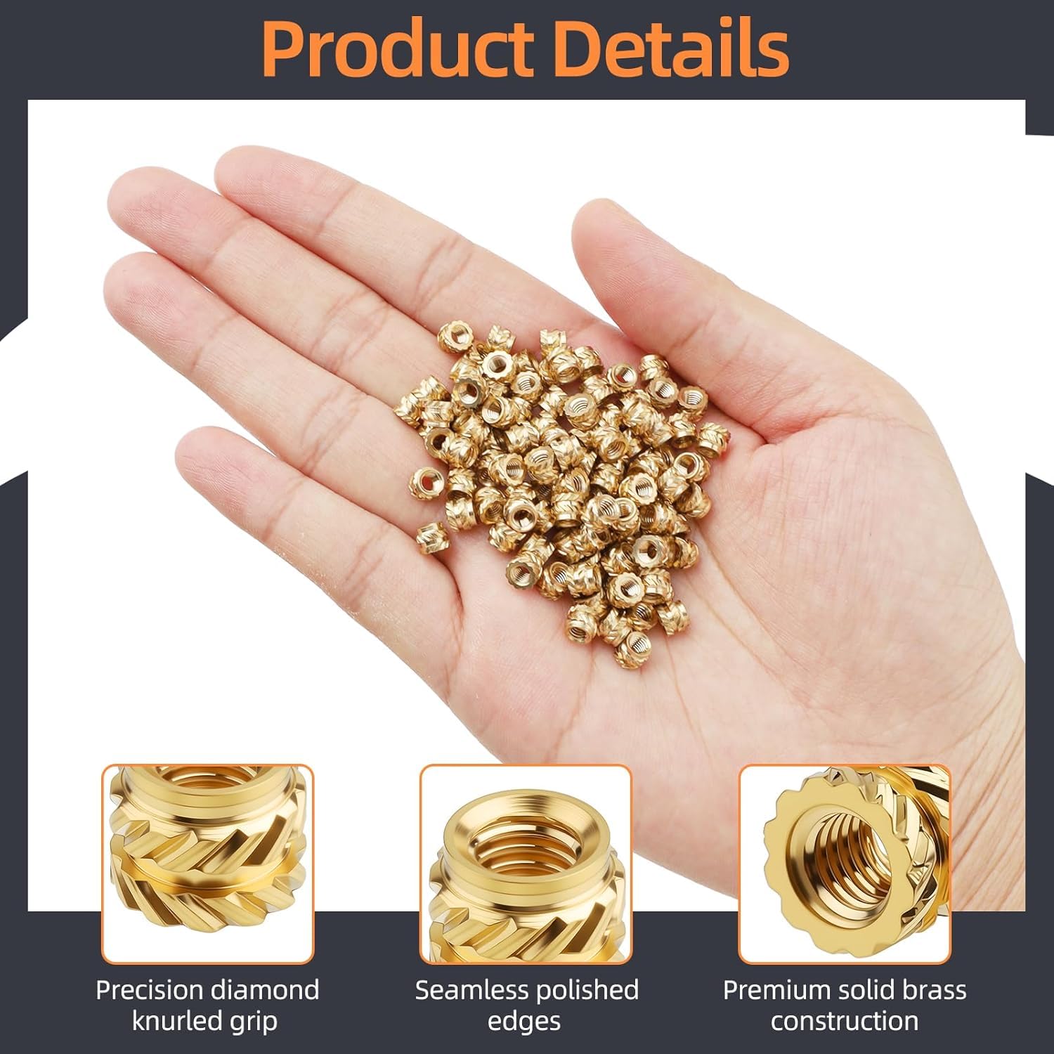 100-Pack M3 Threaded Inserts - Heat Set Inserts - M3x4x5 Female Thread Metric Knurled Nuts - Brass Insert Nut Threaded Inserts for Plastic 3D Printing — image 2