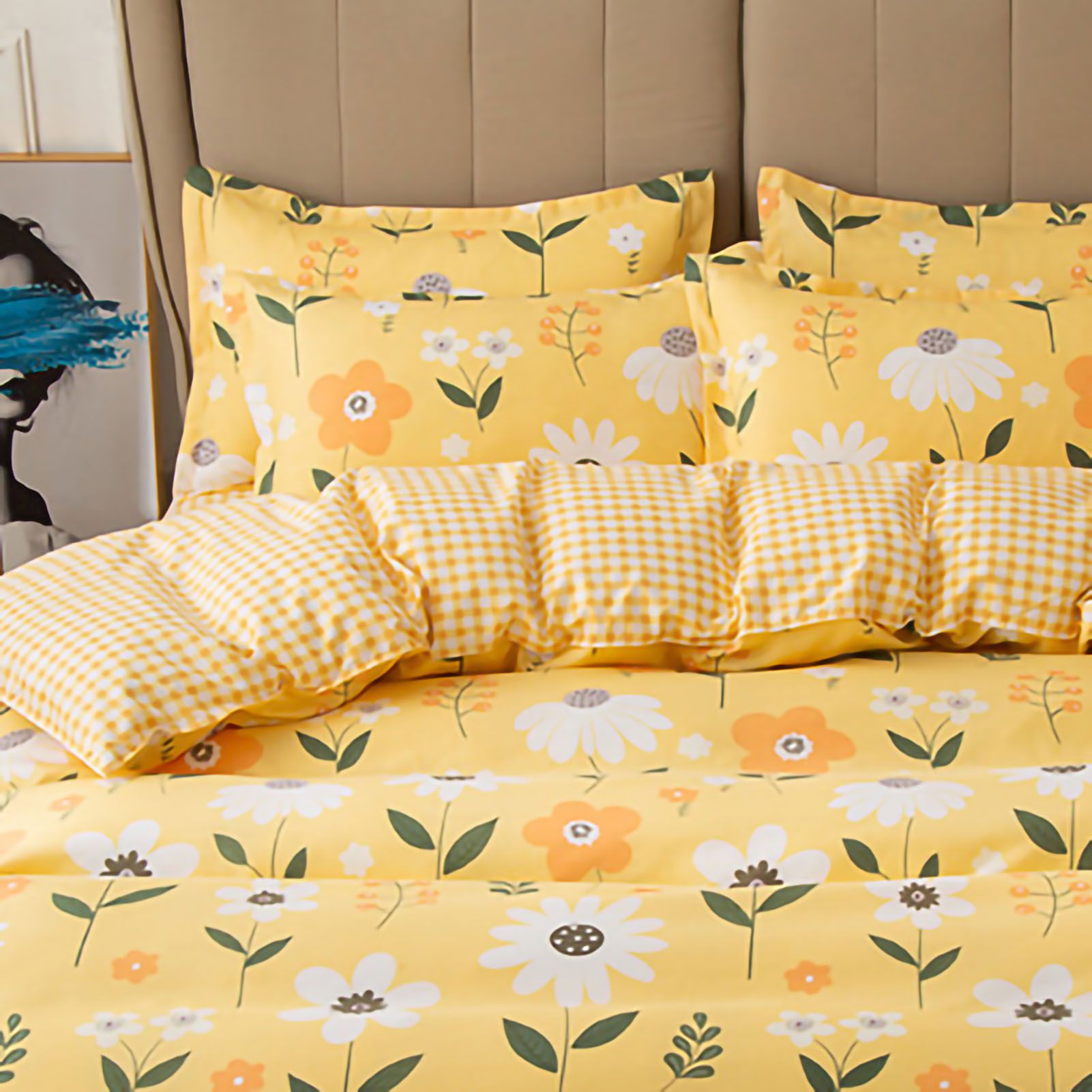 Skin Friendly Quilt Cover Thickened Polyester Soft Brushed Duvet Cover Quilt Bedding for Dormitory Bedroom Yellow Flowers 180x220cm โ image 2