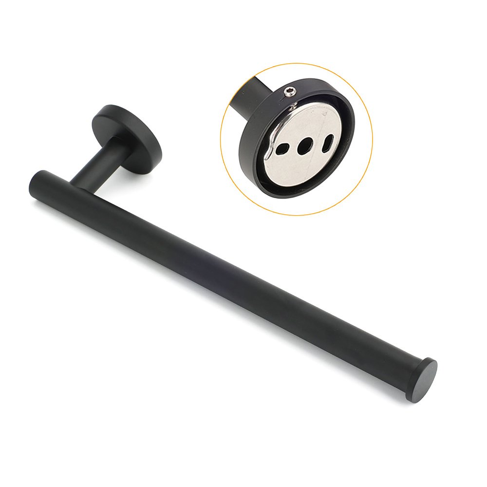 Bathroom Matt Black Round Towel Rack Holder Hook Clothes Hanger Stainless Steel — image 3
