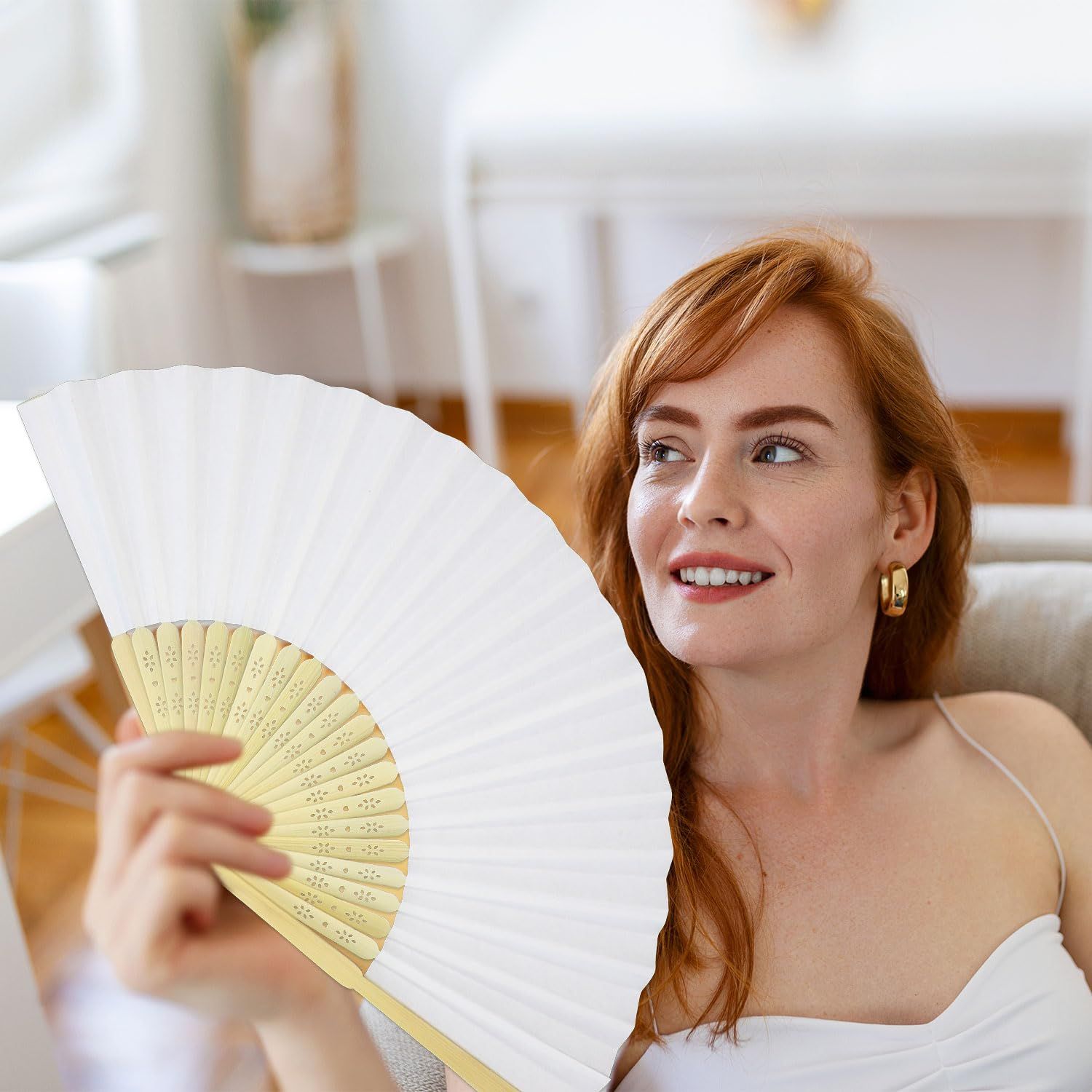 Foldable Bamboo Fan Handheld Folding Fan Decoration Chinese Vintage Retro Fabric Fan for DIY Decoration Wedding Dancing Party โ image 3