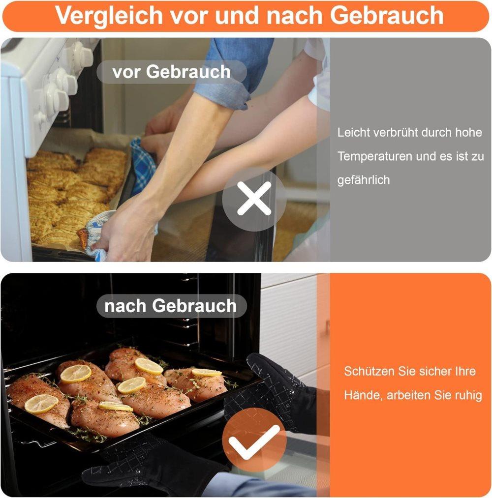 Heat-Resistant Oven Mitts & Grill Gloves, Anti-Slip Kitchen Potholders Up to 300°C for Cooking and Baking, Gray — image 6