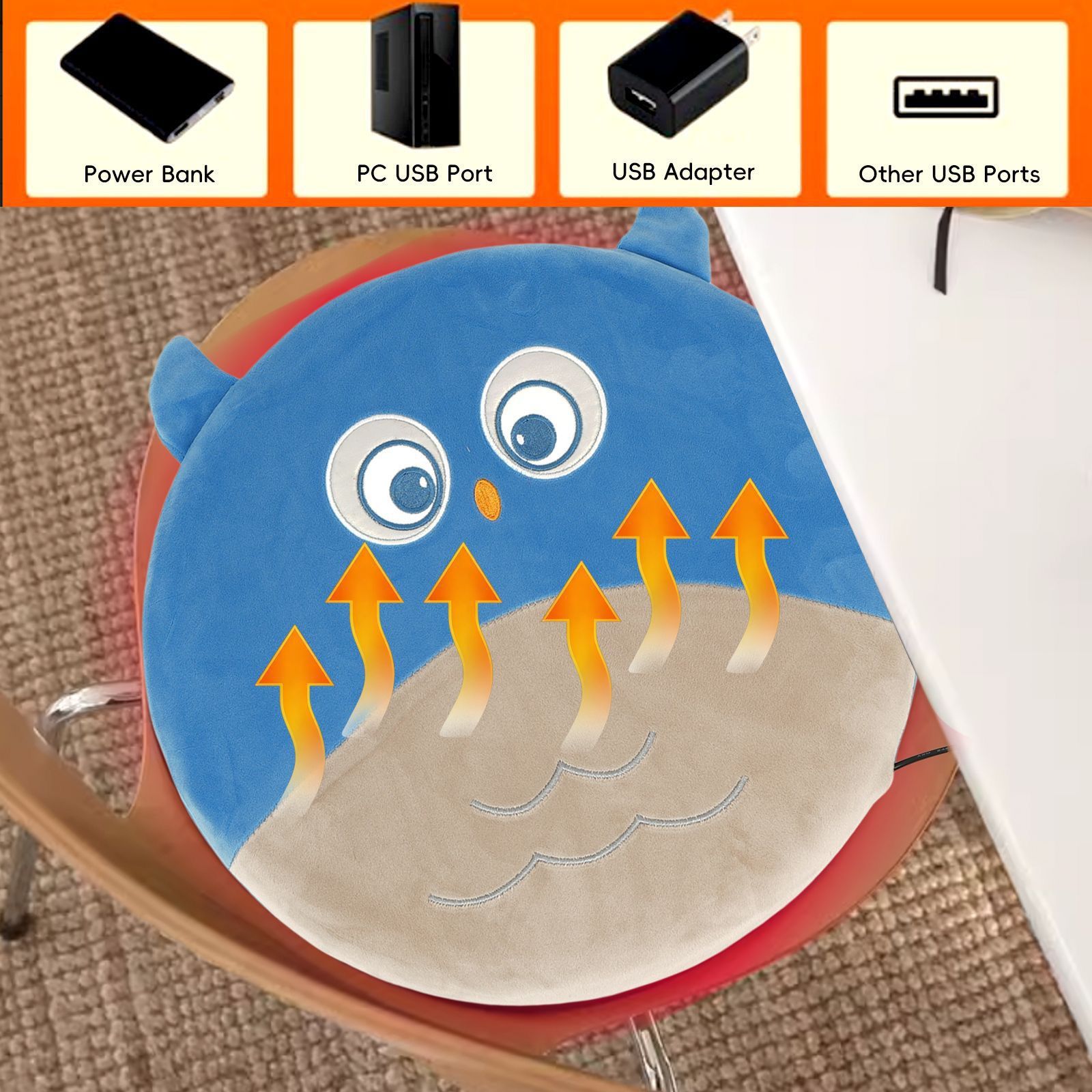 New Winter USB Heated Seat Cushion, Round Cartoon Design for Office and Home, Portable Warmth with Adjustable Temperature β image 6