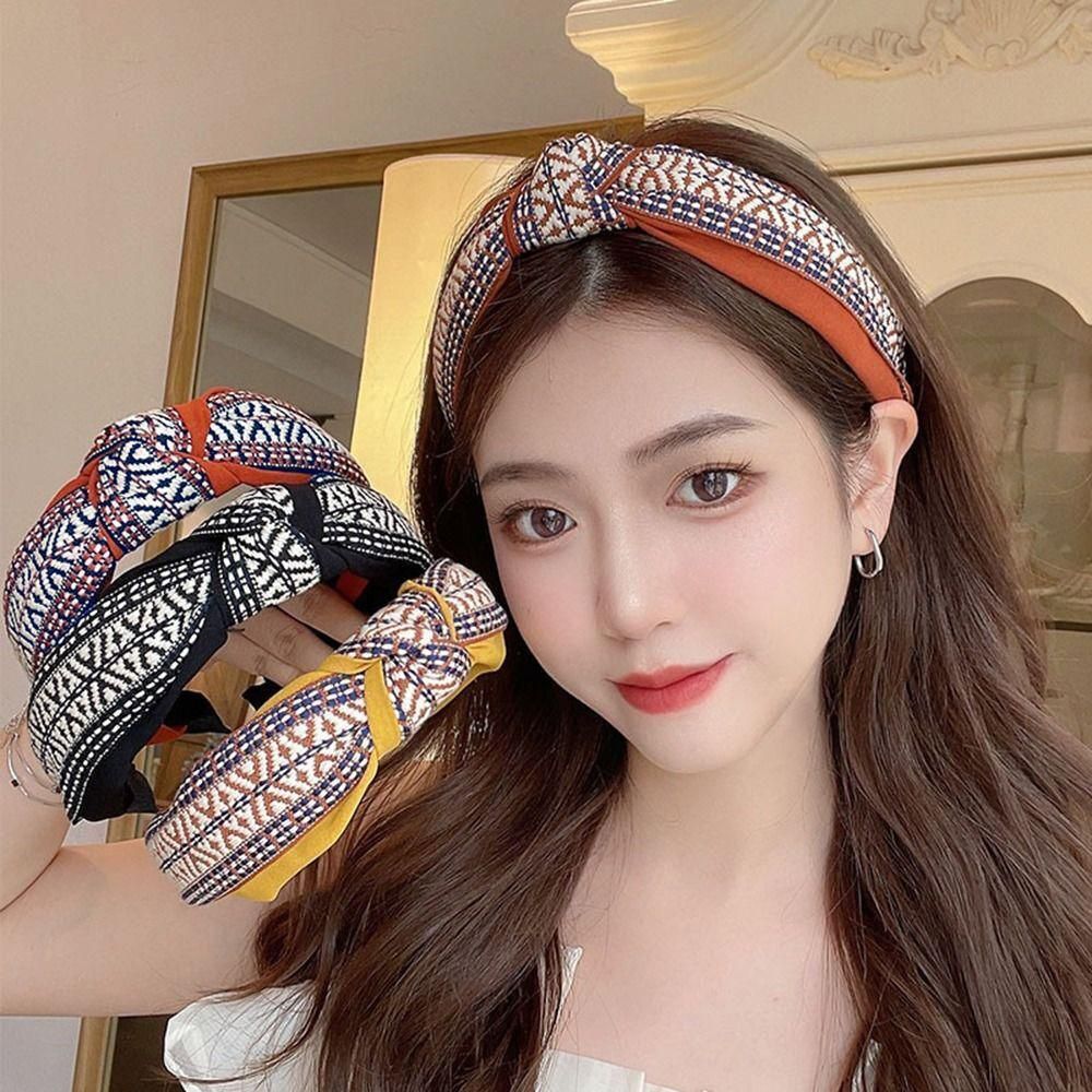 Women Lady Retro Boho Embroidery Cotton Wide Hair Headband Head Wrap Band hoop - Yellow โ image 4