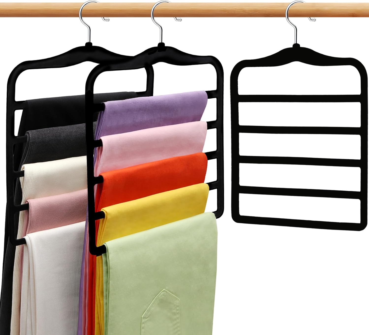 Closet Organizers and Storage,3 Pack Velvet Pants-Hangers-Space-Saving,Non Silp 5 Tier Scarf Jeans Organizer,Dorm Room Essentials for College Students Girls