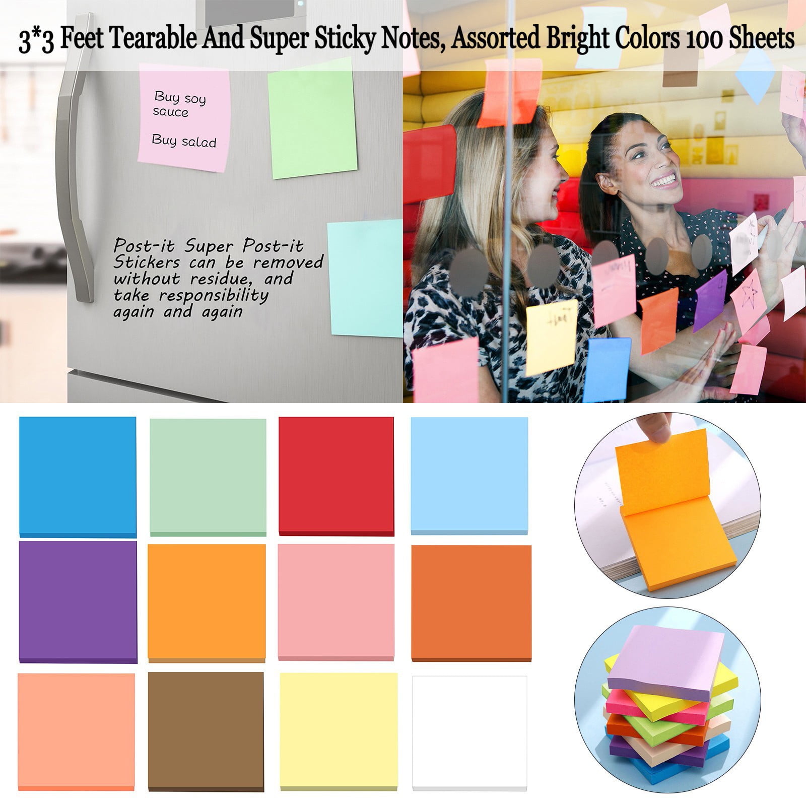 Premium 7.6 x 7.6 cm Sticky Notes Pad, Strong Adhesive Colourful Memo Pad, 100 Sheets for Office Home Reminders, Orange — image 4