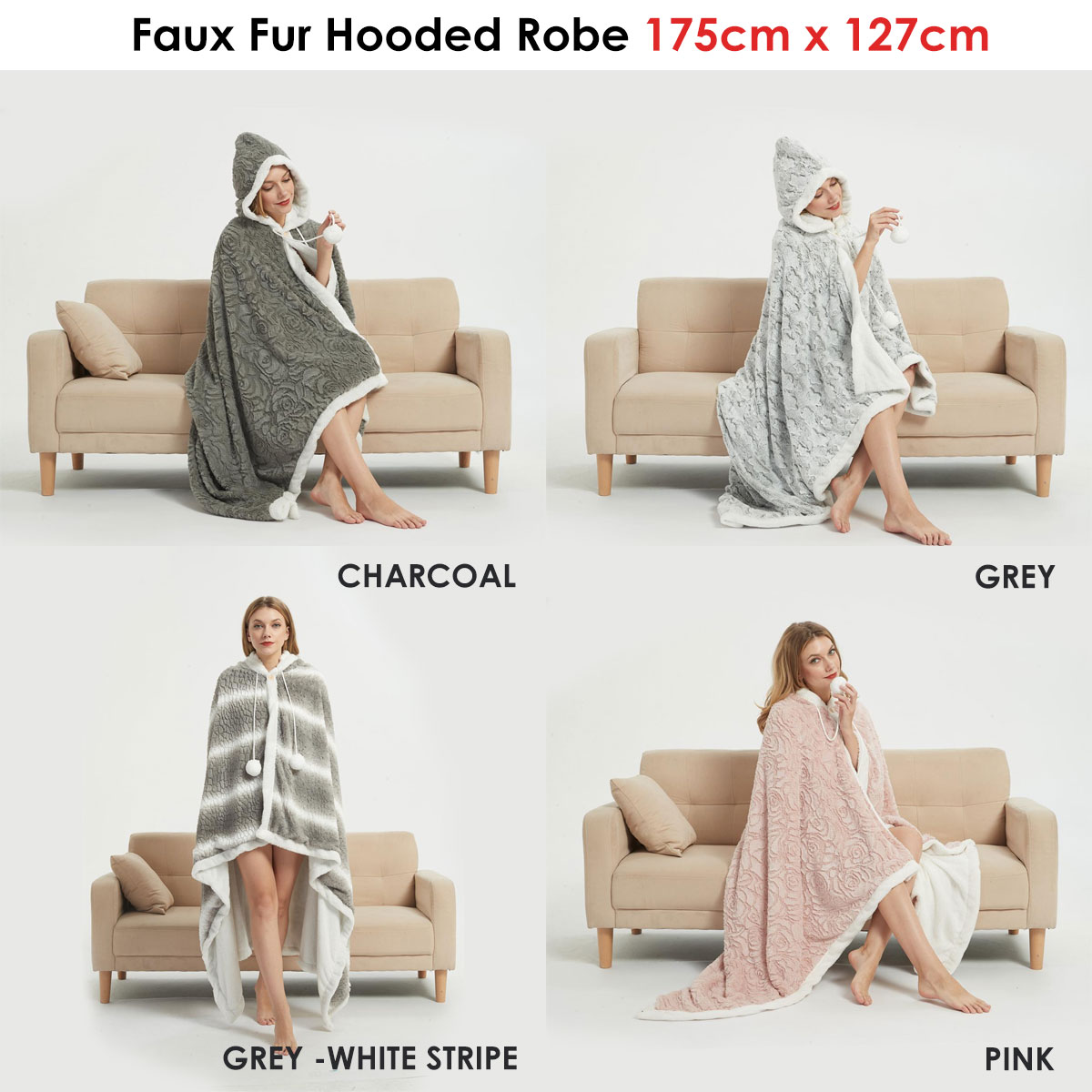 Ramesses Faux Fur Hooded Robe Grey White Stripe — image 2