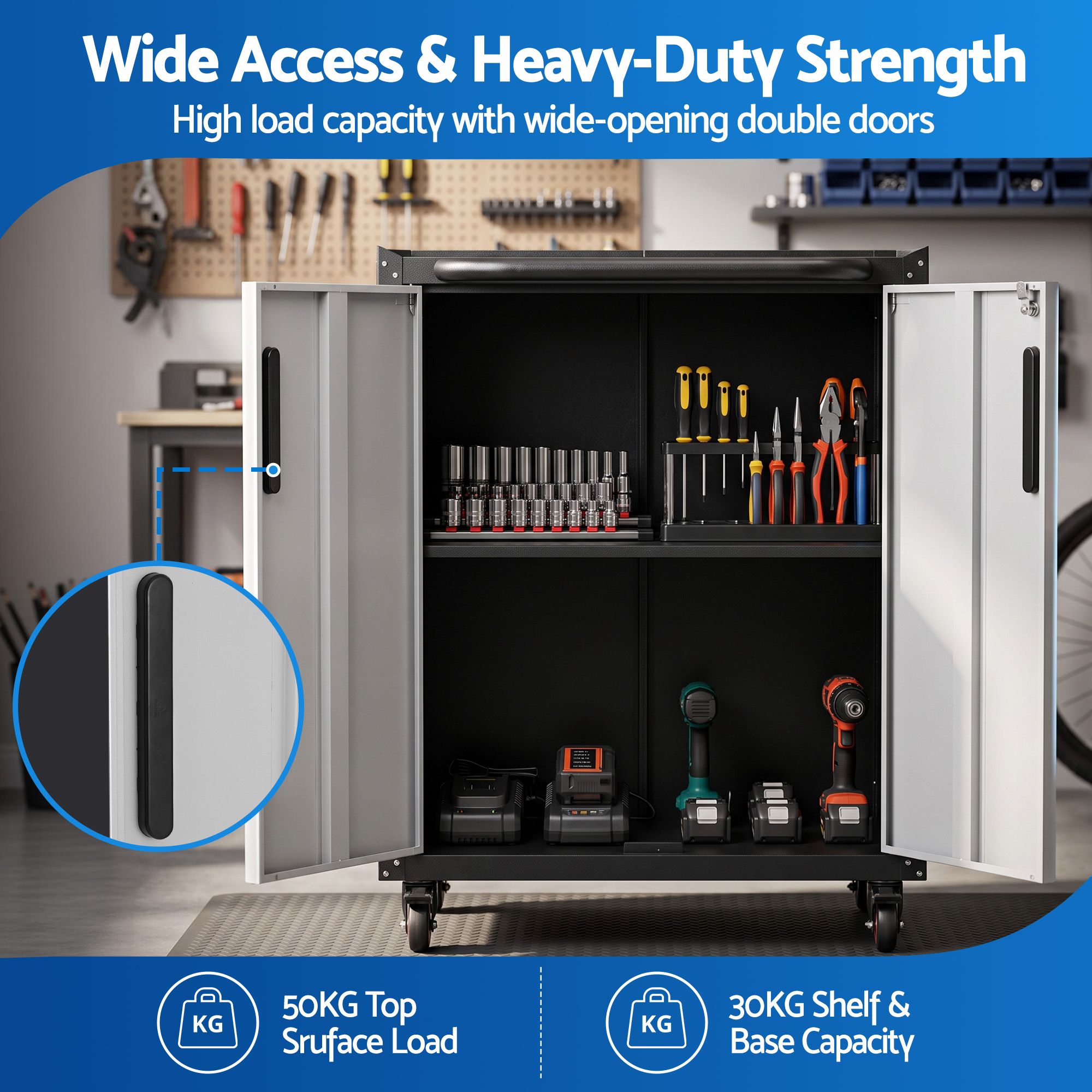 Giantz Rolling Tool Cabinet Heavy-Duty Storage Cabinet Adjustable Shelf Black and Grey — image 4