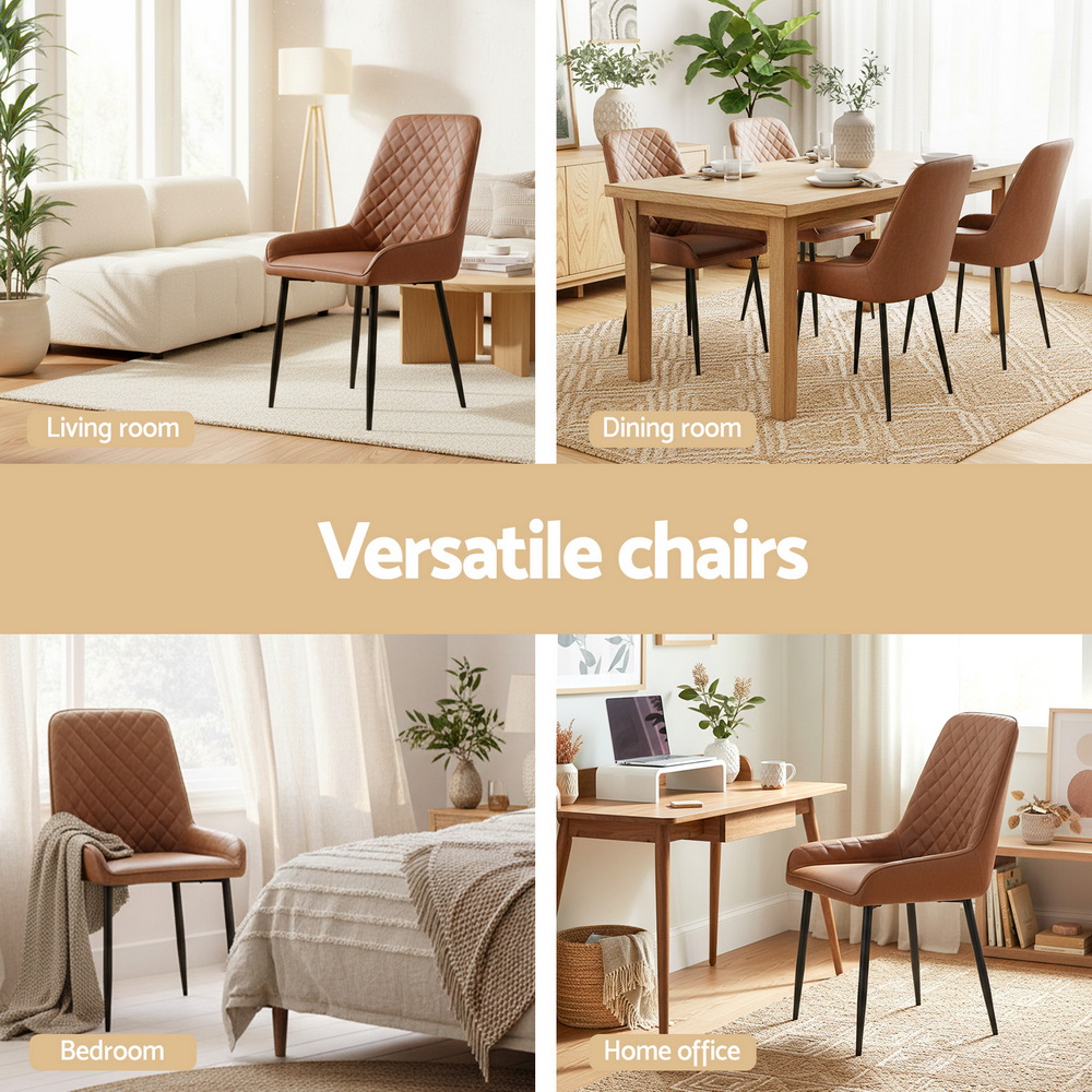 Artiss 4x Dining Chairs Retro PU Leather Kitchen Lounge Cafe Accent Chair Brown โ image 5