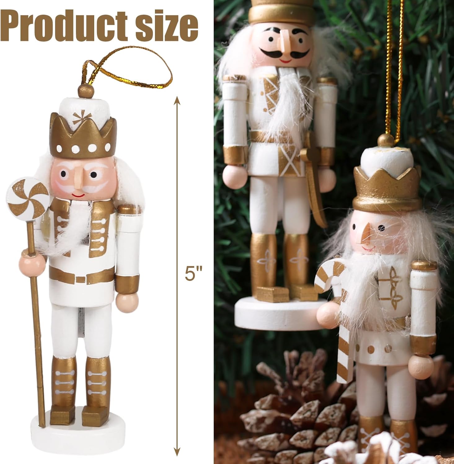 5PCS Nutcracker Christmas Decor, Wooden Nutcracker Hanging Ornaments Soldier for Christmas Tree Gift Shelves Table Decoration (5inch) — image 2