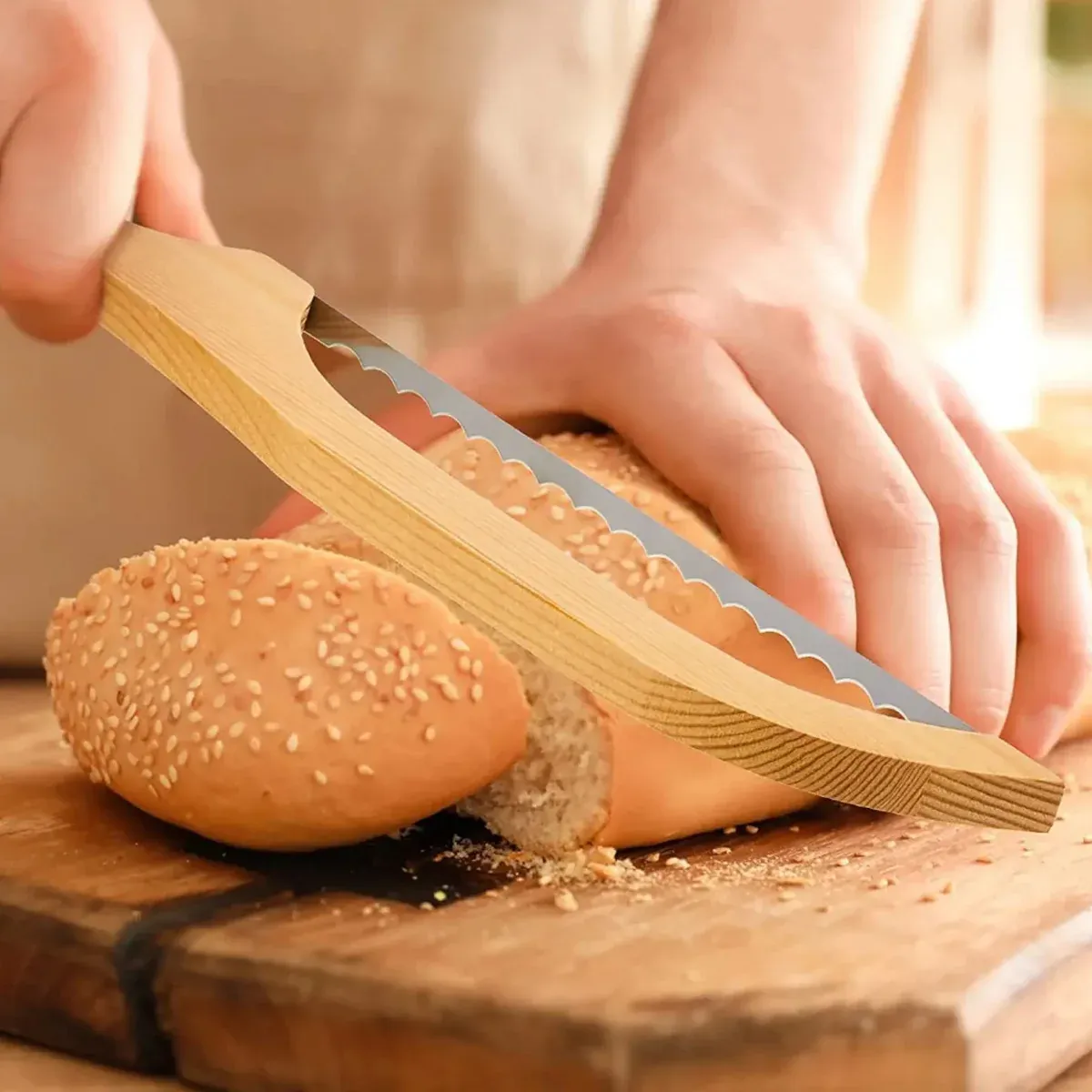 Household Wooden Bread Slicing Saw Manual Kitchen Baking Food Safe Easy to Use β image 4