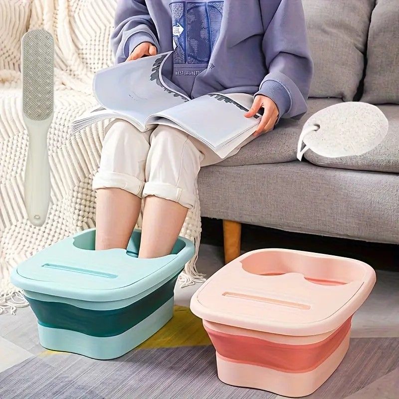 Foldable Foot Soak Tub: TPE Collapsible Deep Tub with Lid for Heat Retention, Foot Massage, Essential for Home Wellness and Relaxation.GREEN — image 3