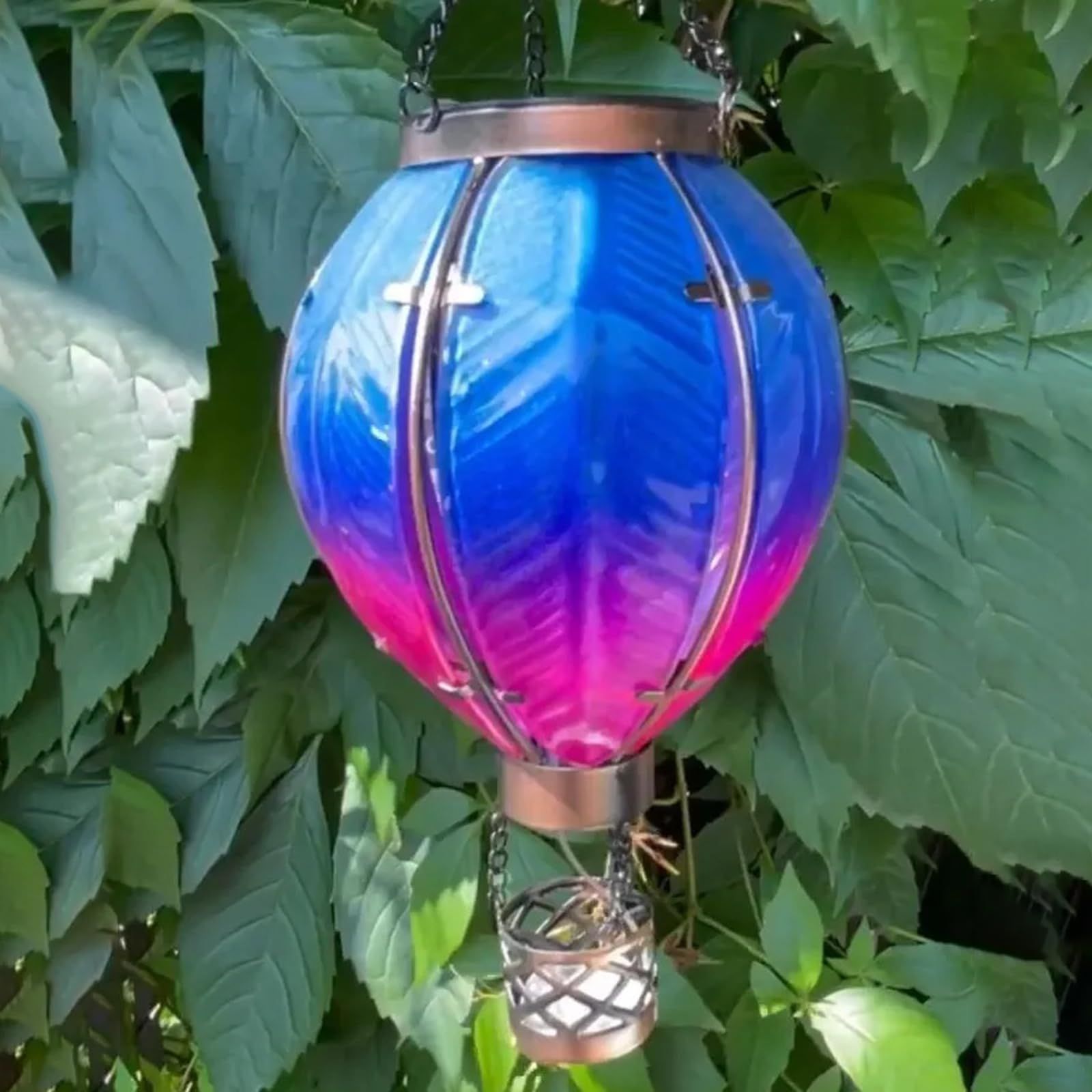 Hot Air Balloon Solar Lantern,Flickering Flame Hanging Solar Lanterns Outdoor Garden Patio Light Decoarion (Blue) โ image 2