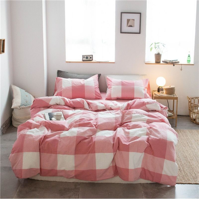 Cotton 4 Piece Set Modern Minimalist White Bed sheet kit_1.2m bed-quilt cover 150 × 200 (3-piece set)
