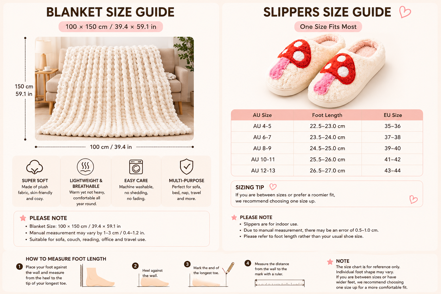 Mushroom-Themed Plush Slippers & Bubble Fleece Throw Blanket Set — A Cozy, Warm Winter Home Gift Bundle, Including Soft & Warm Indoor Slippers (Size AU 10-11) — image 4