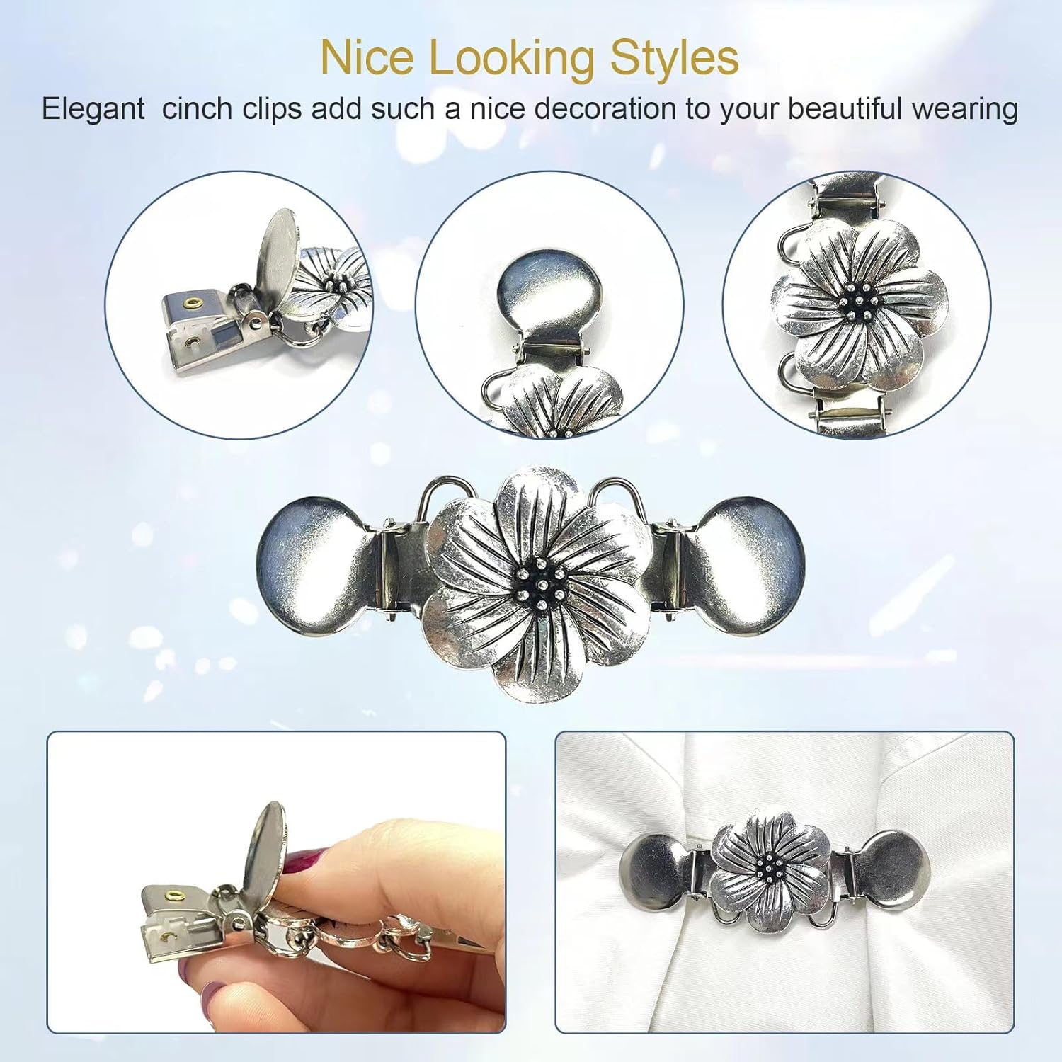 6PCS Retro Sweater Clips for Cardigans, Vintage Cinch Clip for Dresses, Variety of Styles Dress Clip Back of Shirts Cinches Shawl Clips for Different Women — image 2