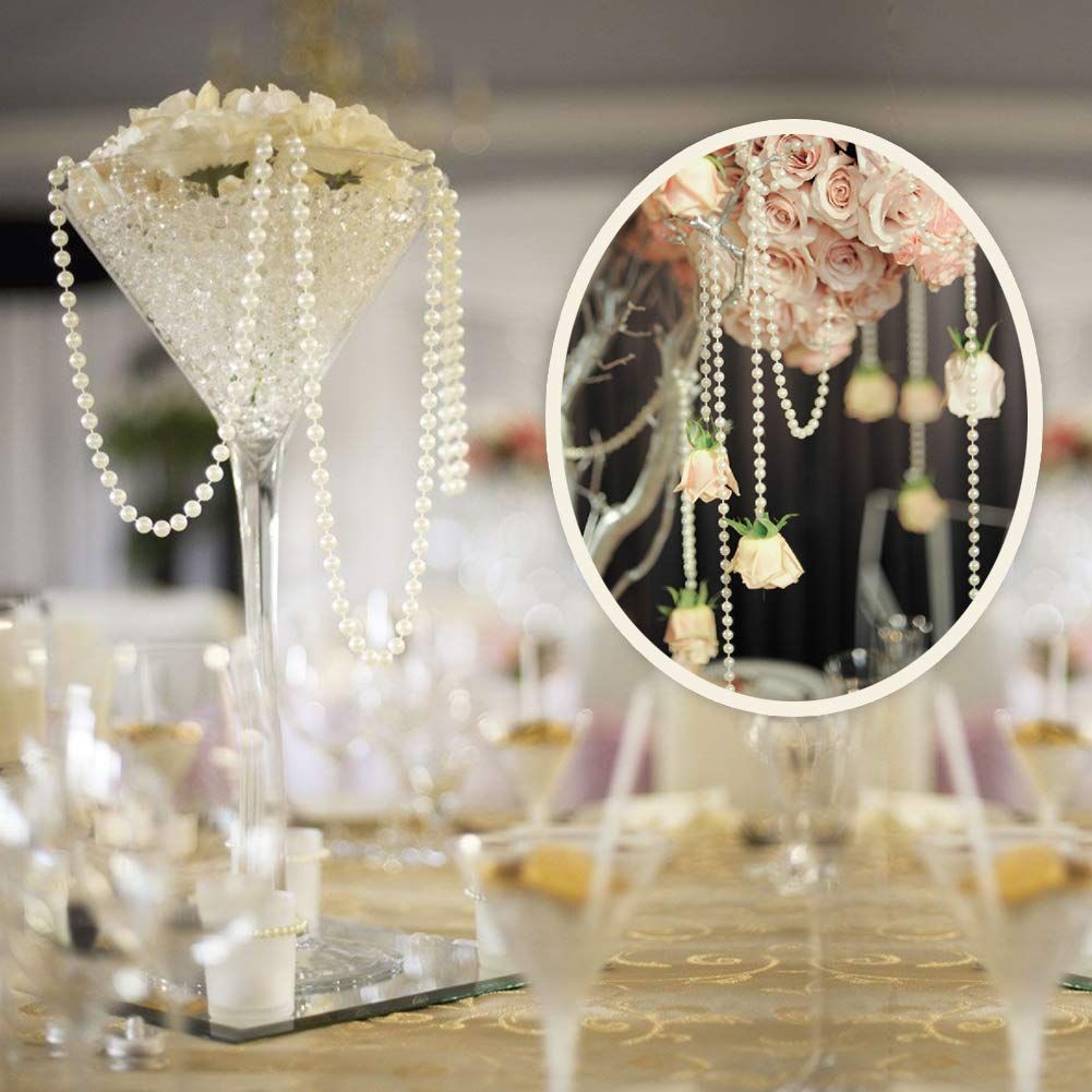 Approx 32ft Beige Pearl Spool Rope,Pearl Beads Garland String Wedding Party Decoration DIY Crafts measures 3mm in diameter — image 4