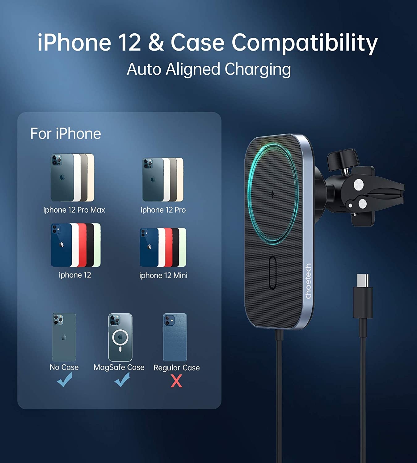 CHOETECH T200F-201 15W MagLeap Magnetic Wireless Car Charger Holder with 1M Cable โ image 4