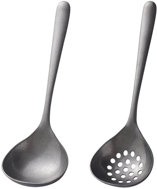 2-piece soup ladle and colander set - Colander with long handle for hot pans - Vintage style - Dishwasher safe - Suitable for sauces and cooking