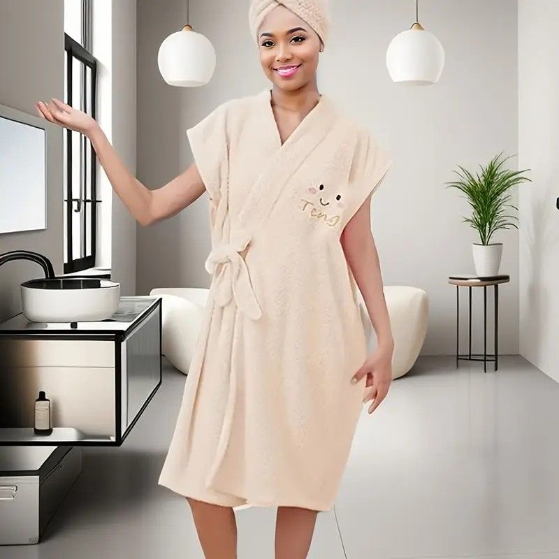 Women's Coral Fleece Pineapple Grid Two-Piece Set | Cloud-Like Touch Adjustable Bath Robe + Hair Towel, Adjustable Tie Belt, Suitable for Daily Home — image 5