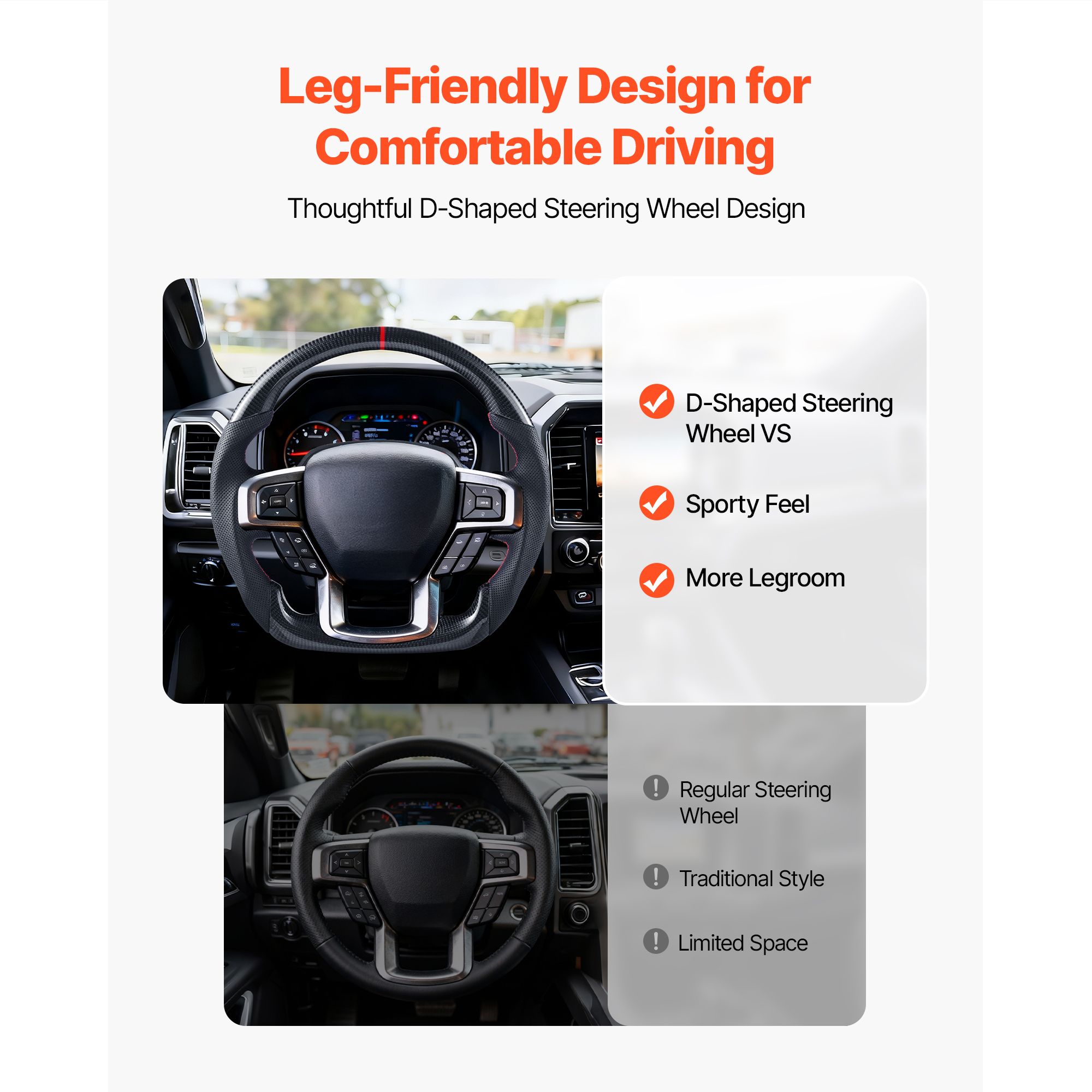 Steering Wheel for 2021-2024 Ford F150, Carbon Fiber Steering Wheel D-Shaped Flat-Bottom, Leather Grip with Non-Slip Texture & Precise Stitching, Accessories โ image 4