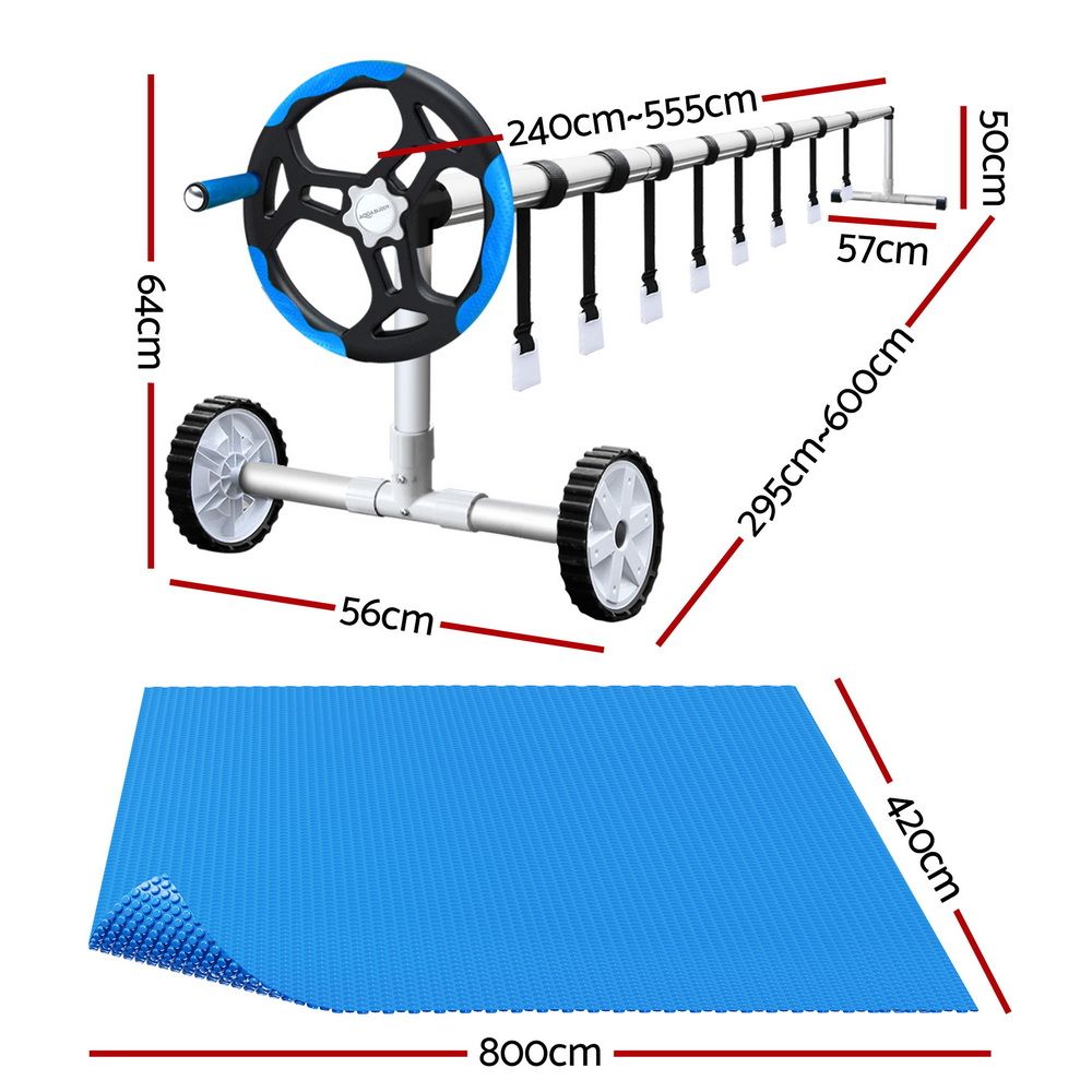 Aqua Buddy Pool Cover 8x4.2m 400 Micron Swimming Pool Solar Blanket 5.5m Roller Blue — image 2