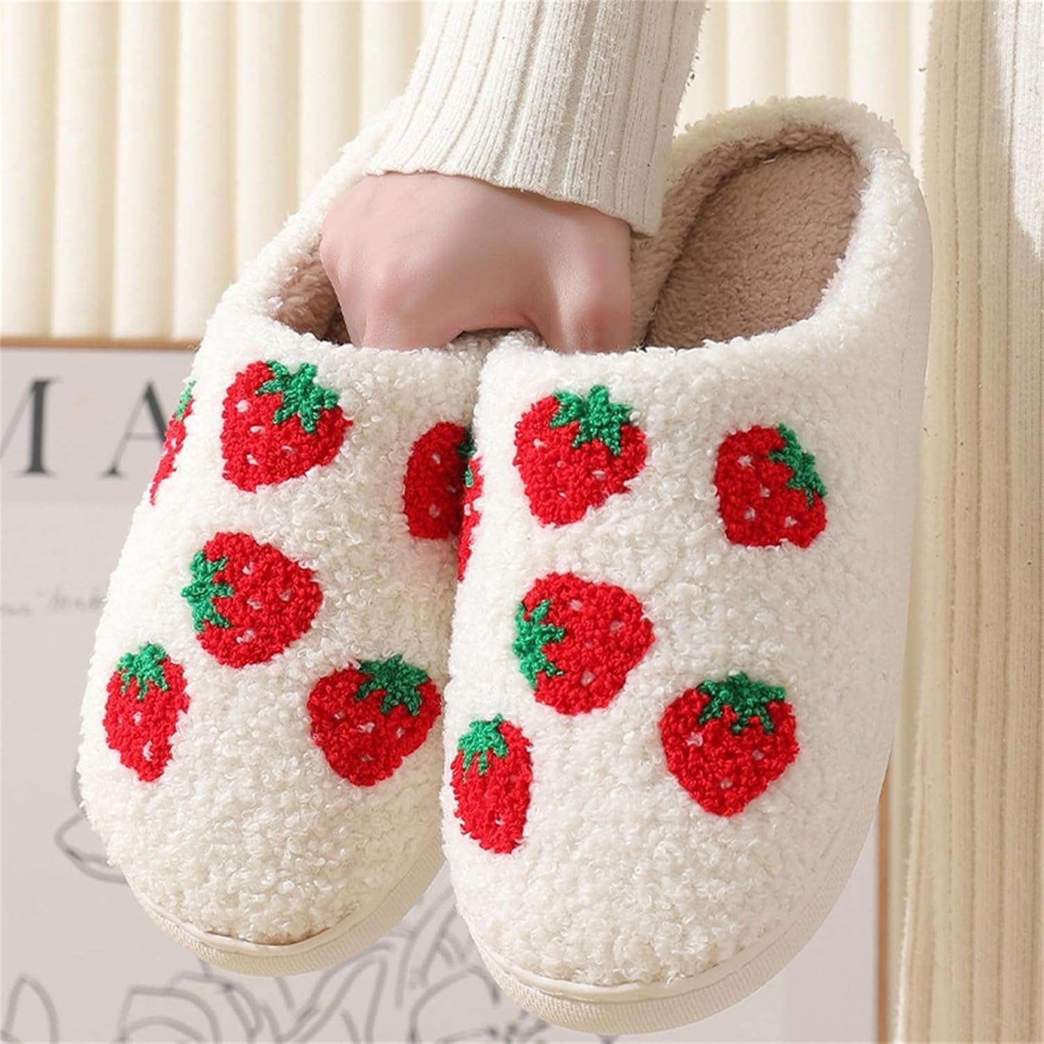 Women Slippers Cute Pattern Strawberry Slippers Warm Soft Bedroom Shoes Fuzzy Closed Toe Sandals Non Slip House Bedroom Slippers โ image 6