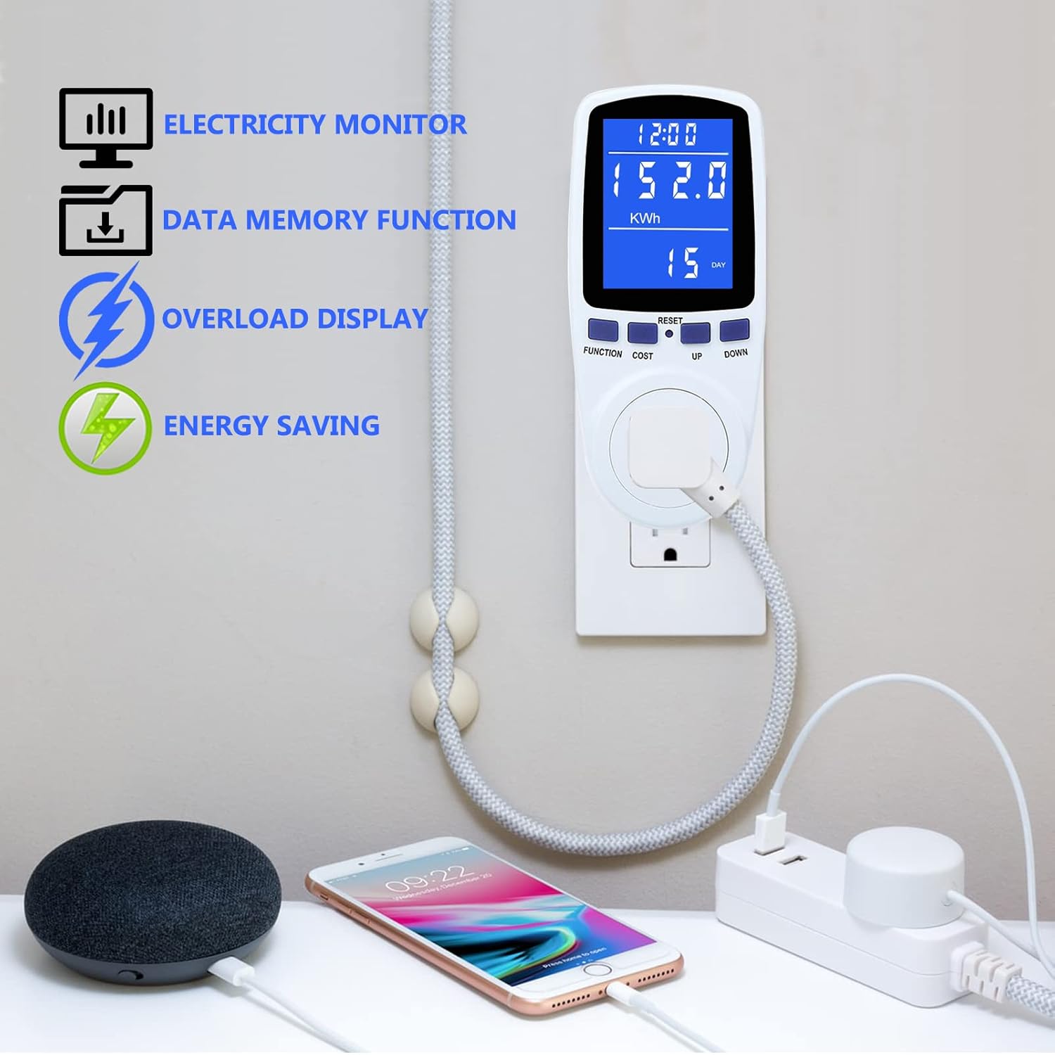 Upgraded Watt Meter Power Meter Plug Home Electricity Usage Monitor+ Garden Tools Set, 3 Pack Heavy Duty Gardening Tools Set Include Garden Shovel — image 5