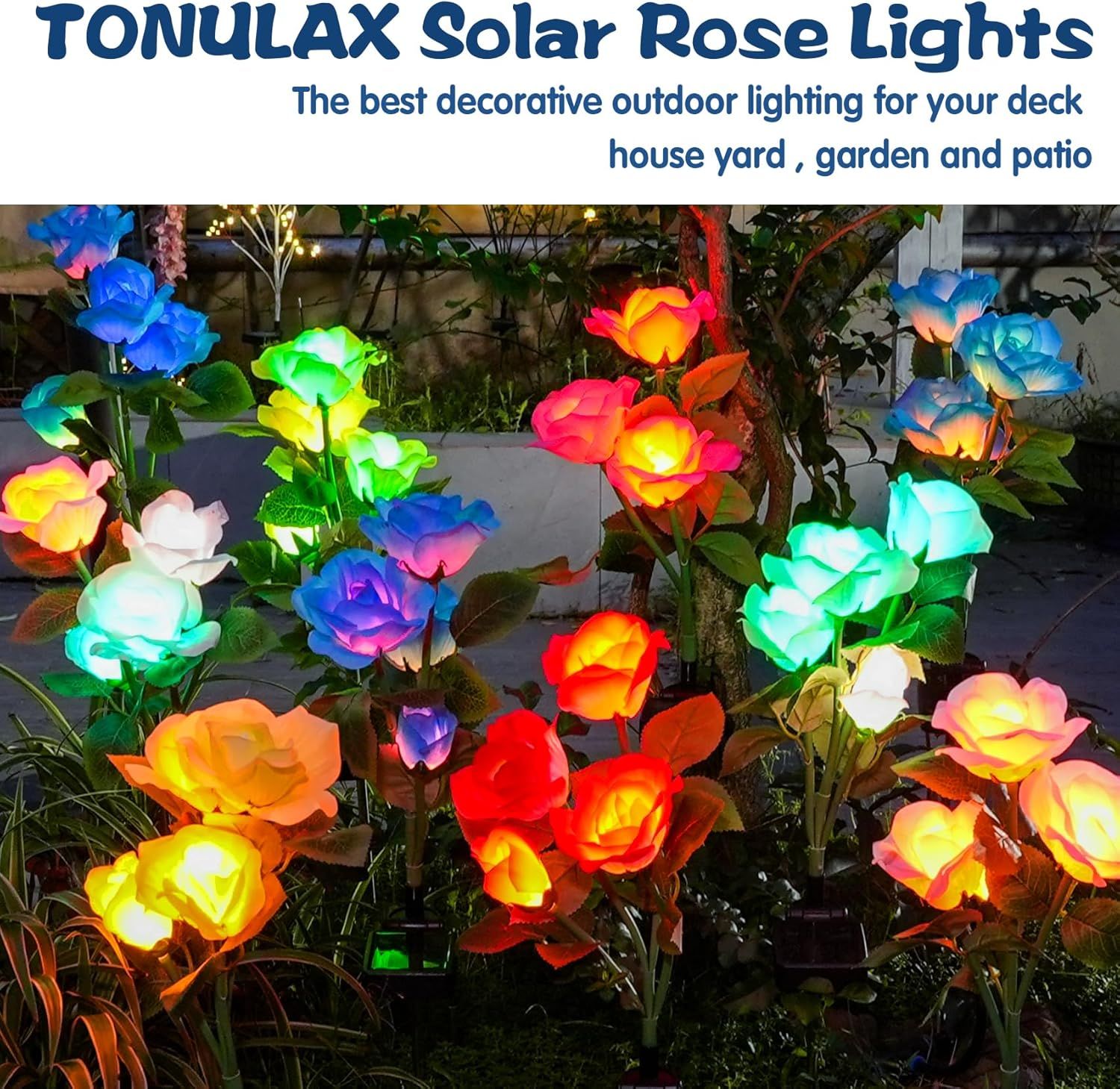 Solar Garden Lights - Upgraded Outdoor Light, 7 Color Changing Rose Lights for Yard,Garden Decoration, Enlarged Solar Panel, More Realistic Rose Flower (4 — image 3