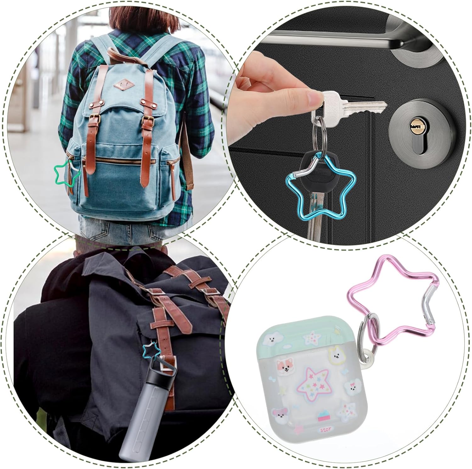 Xindojuz 10 PCS Aluminum Star Shape Carabiner Clip, Multicolor Spring Snap Hook Star Shaped Carabiner Keyring Holder Carabiners Keychain Outdoor Accessories — image 4