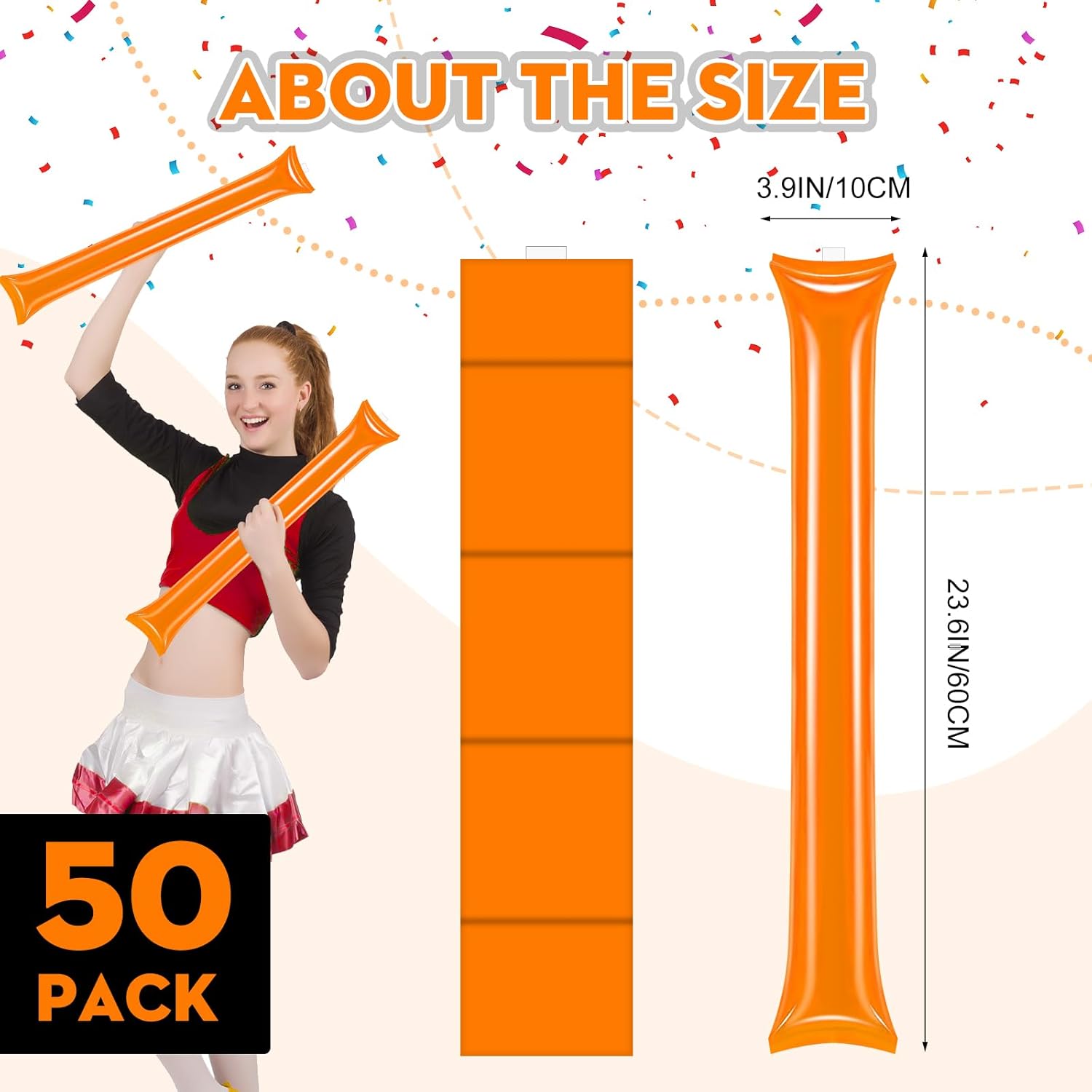 50 PCS Thunder Sticks Thicken Plastic Cheersticks Inflatable Thunder Sticks Sporting Events Team Spirit Cheersticks Sporting Cheers Basketball Football Dance — image 2