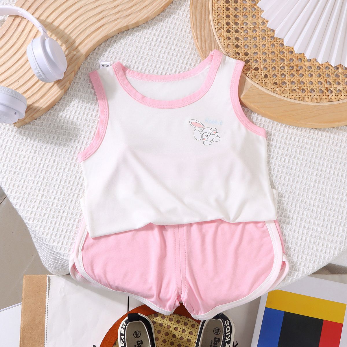 Happy Child Companion Boys Girls Summer 2pc Set Modal [cream apricot]] 90cm dual-purpose gear — image 3