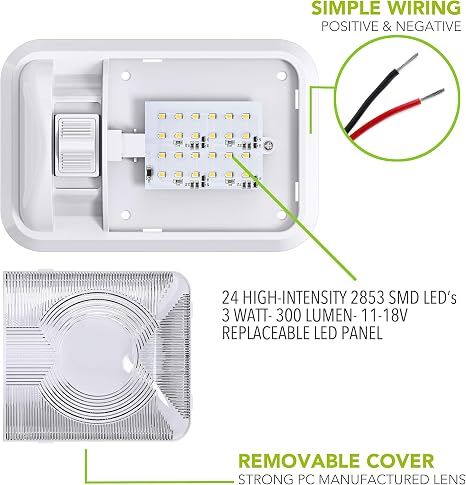 2 Pack 12V RV Ceiling Dome Light, 300LM Natural White Interior Lighting with Switch for Trailer and Camper โ image 3