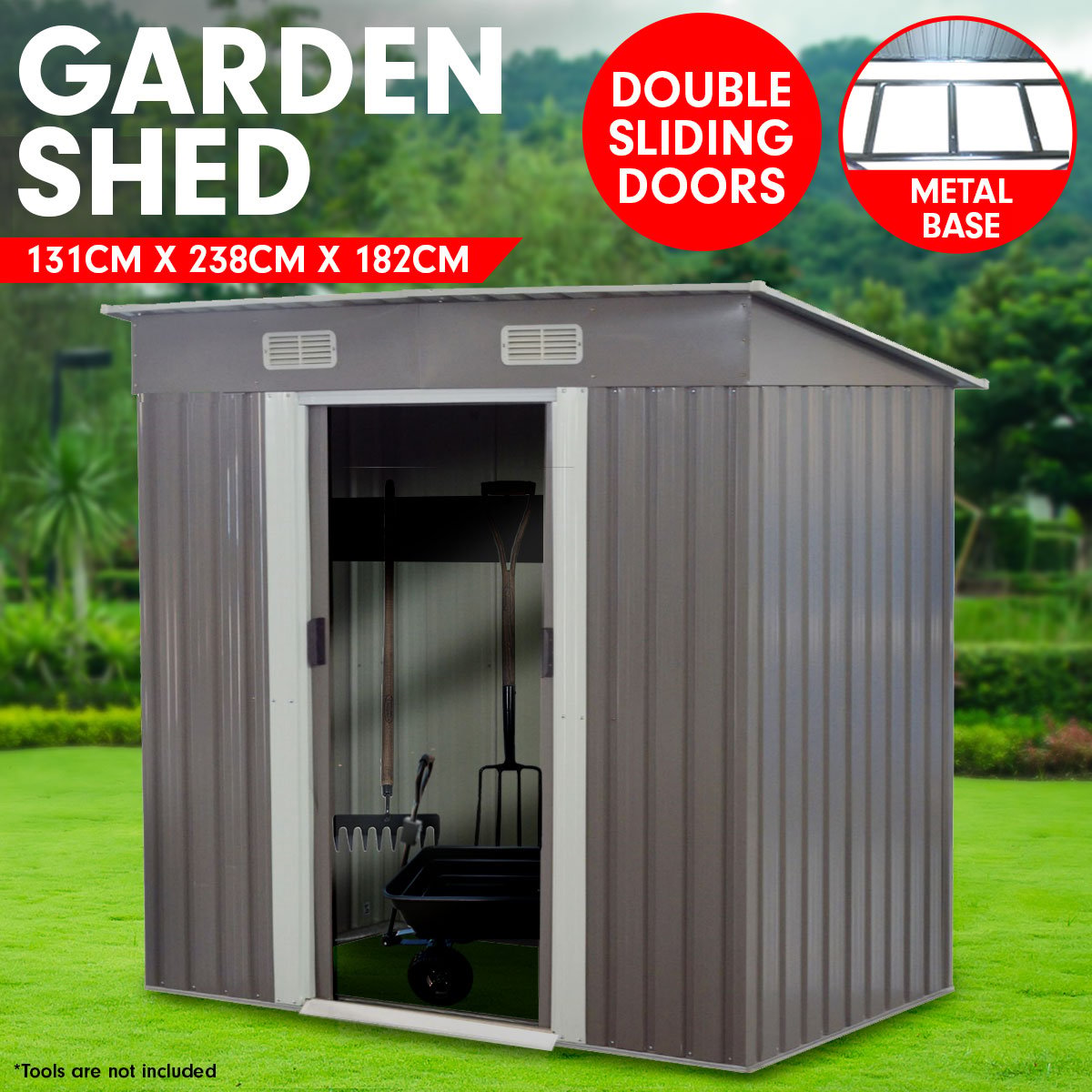 Wallaroo 4ft x 8ft Garden Shed with Base Flat Roof Outdoor Storage - Grey โ image 2